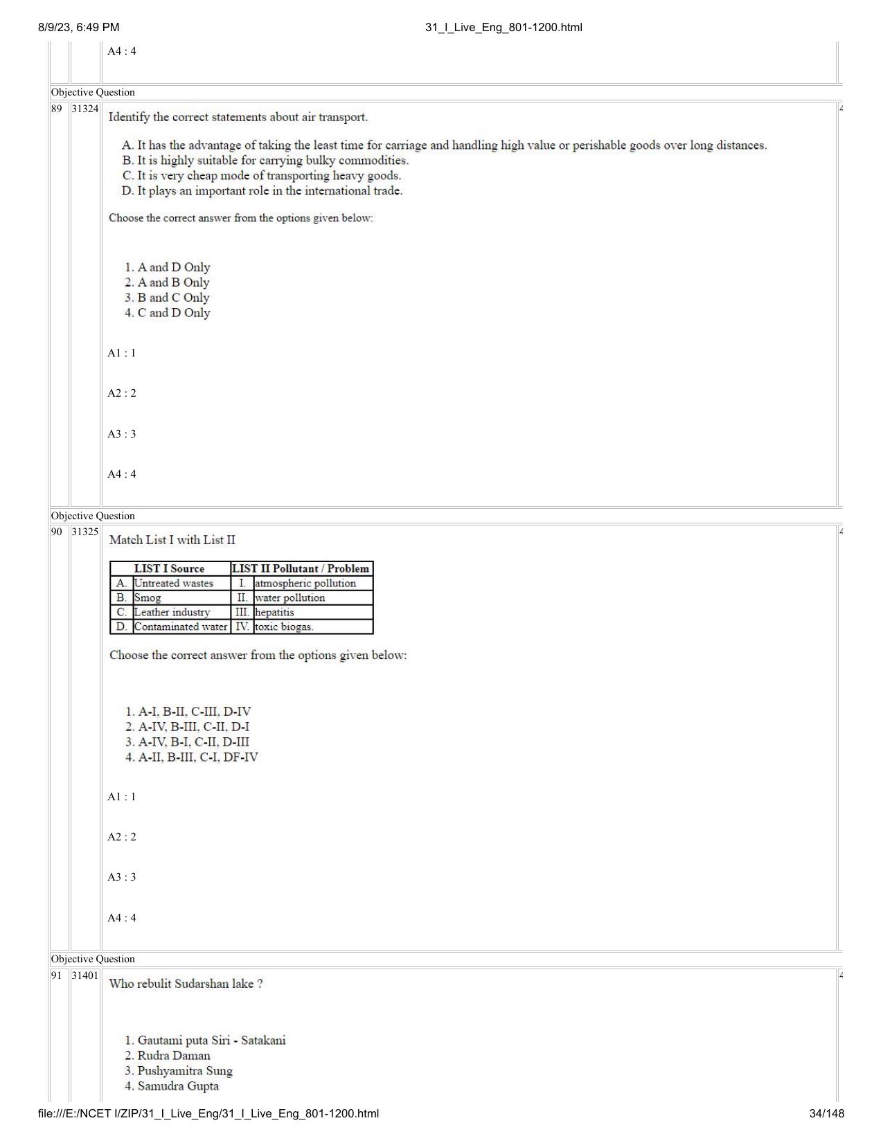 NCET 2023 Question Paper (English Q 801-1200) - Page 34