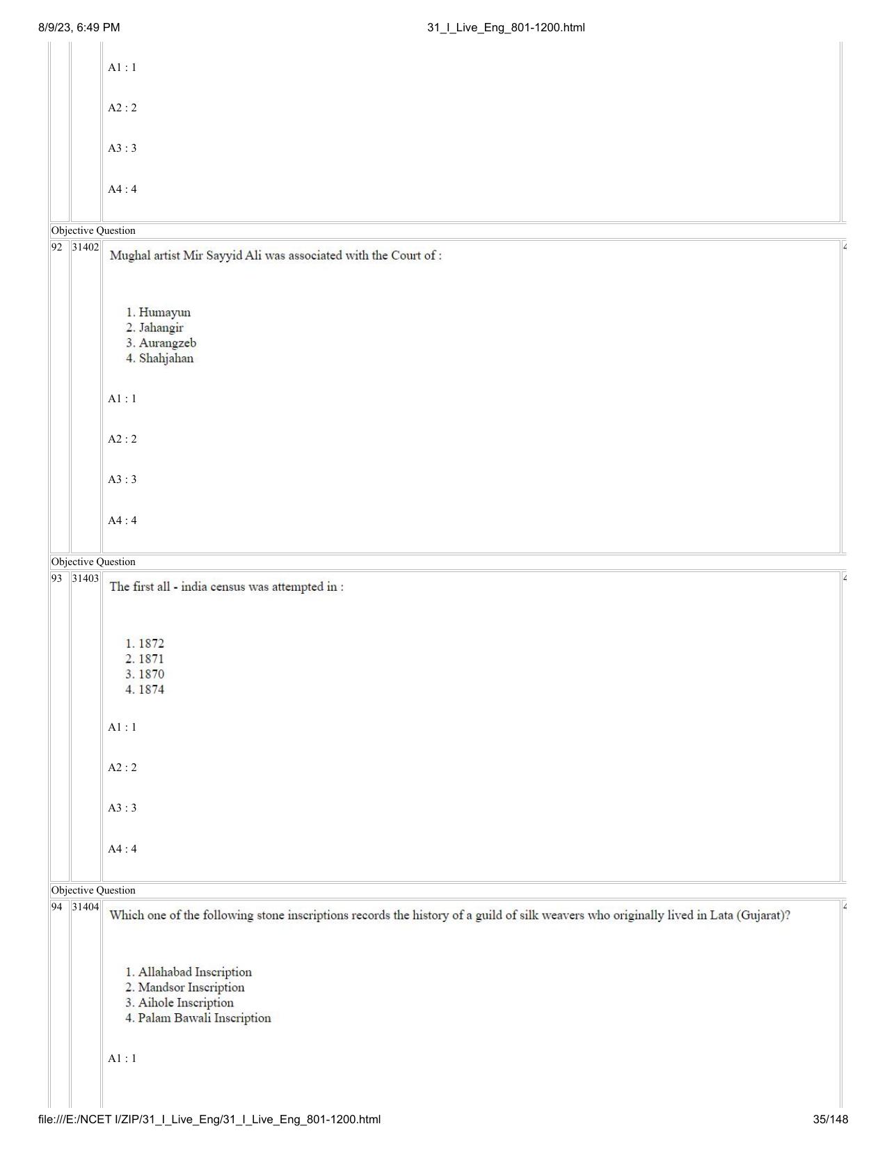 NCET 2023 Question Paper (English Q 801-1200) - Page 35