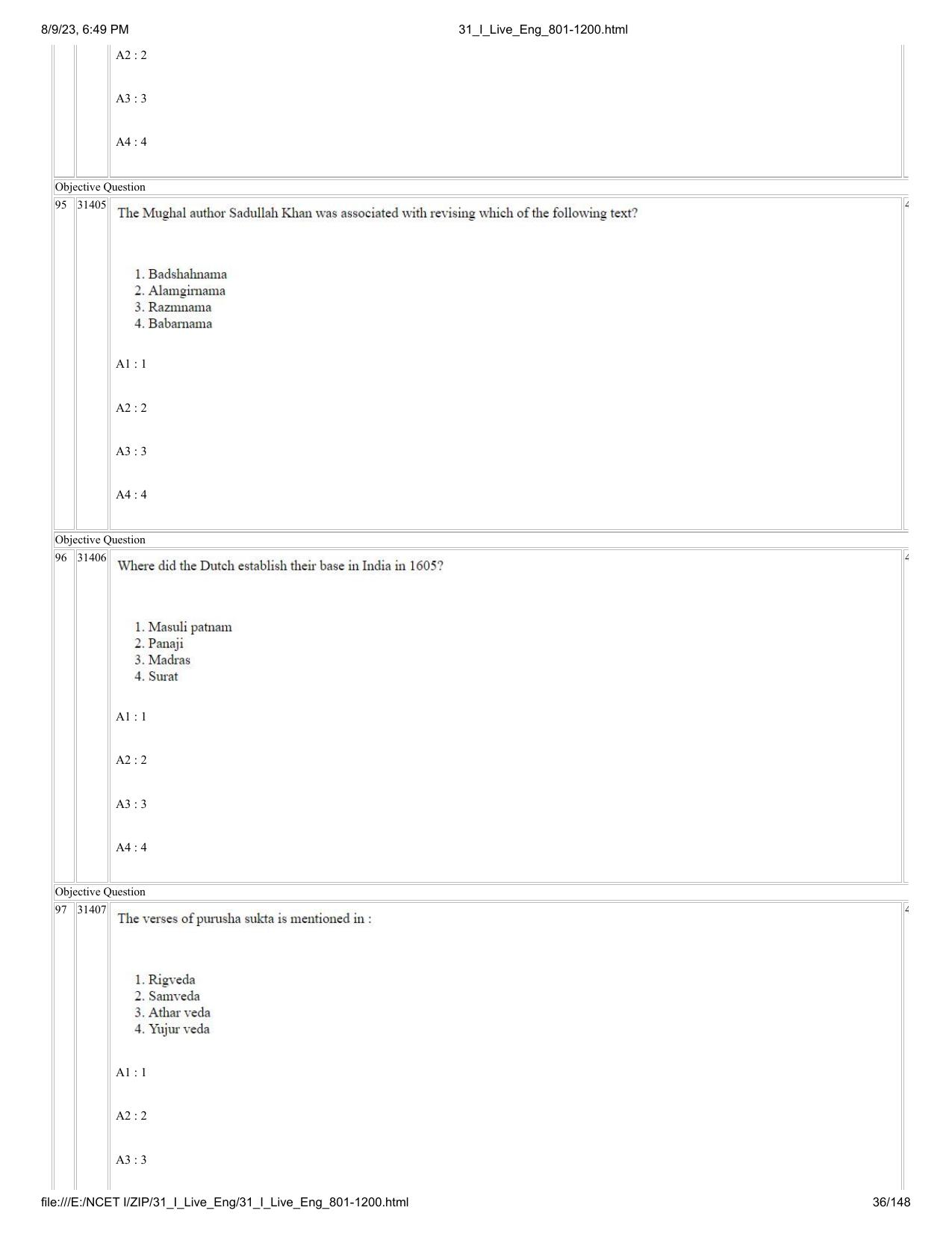 NCET 2023 Question Paper (English Q 801-1200) - Page 36