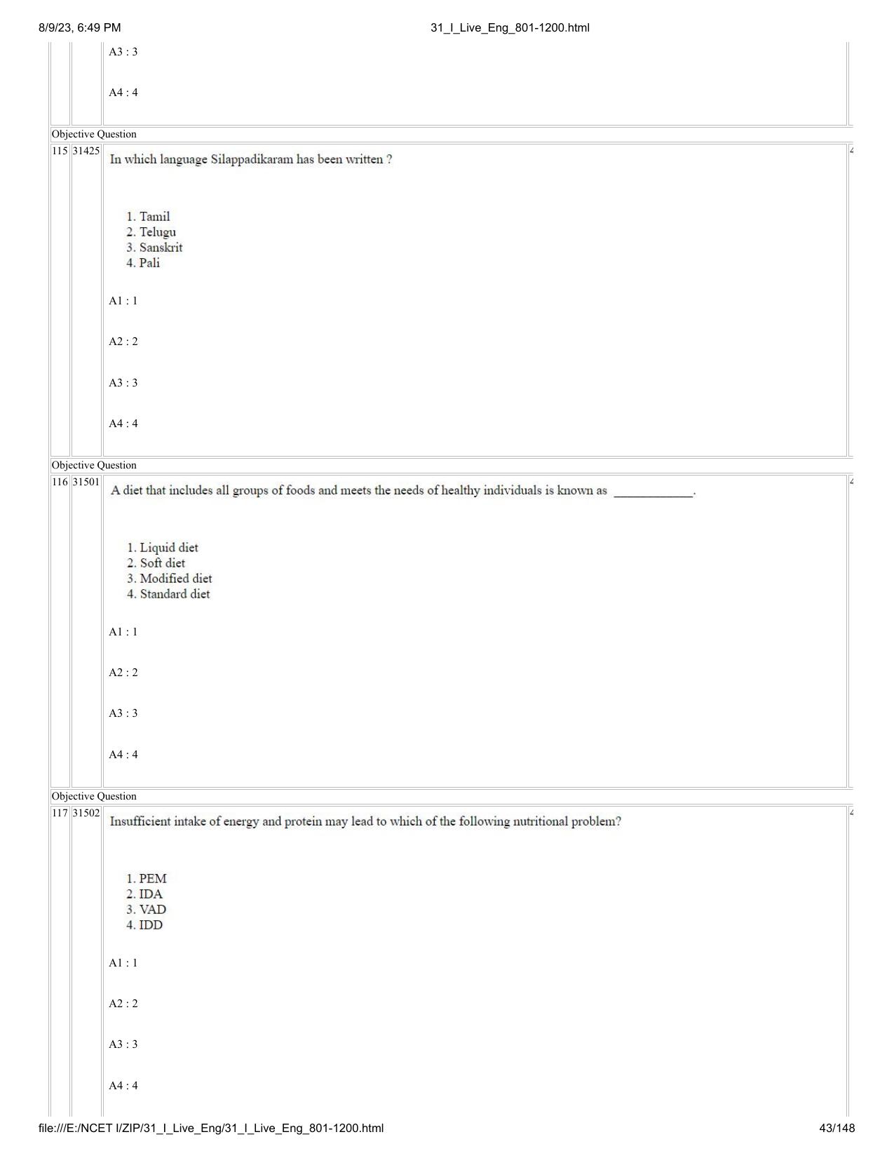 NCET 2023 Question Paper (English Q 801-1200) - Page 43