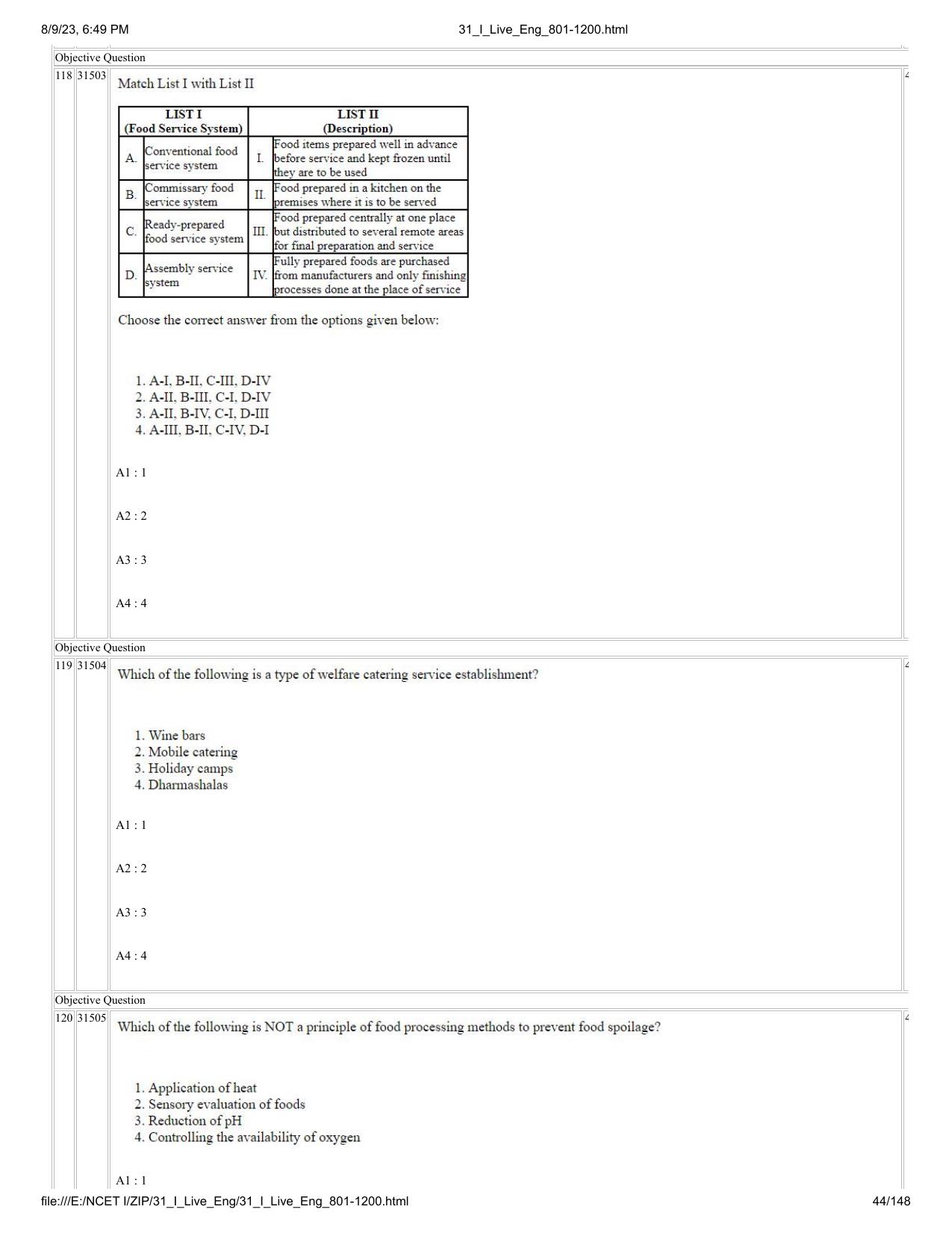 NCET 2023 Question Paper (English Q 801-1200) - Page 44