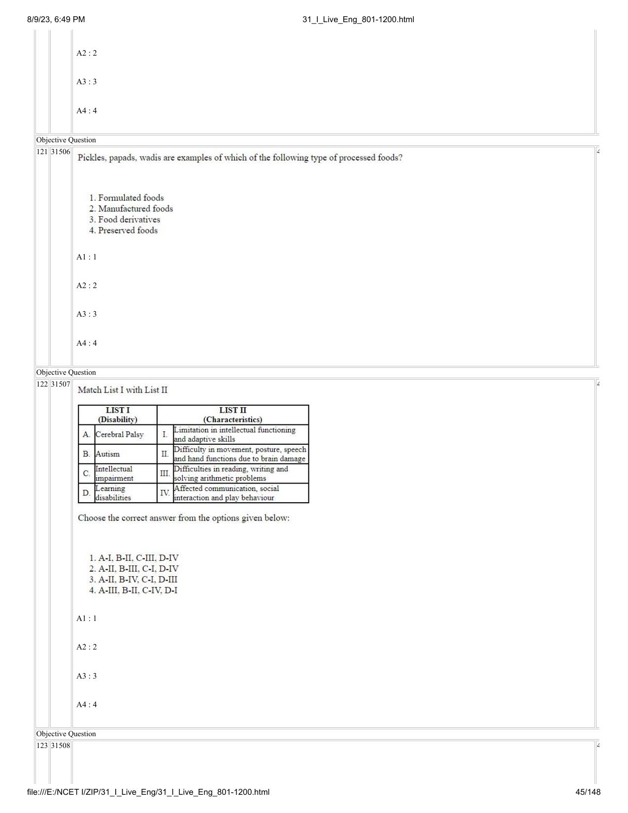 NCET 2023 Question Paper (English Q 801-1200) - Page 45