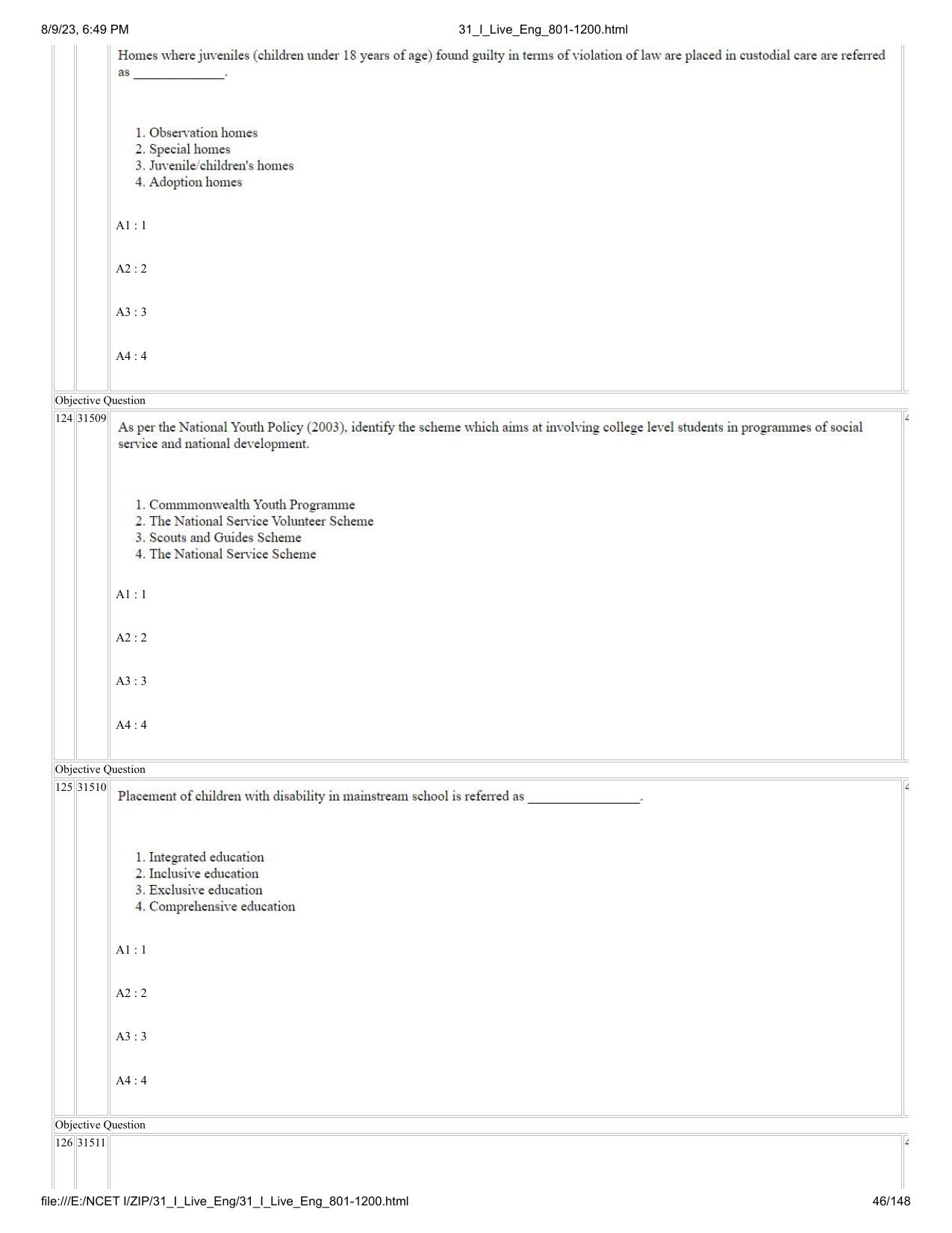 NCET 2023 Question Paper (English Q 801-1200) - Page 46