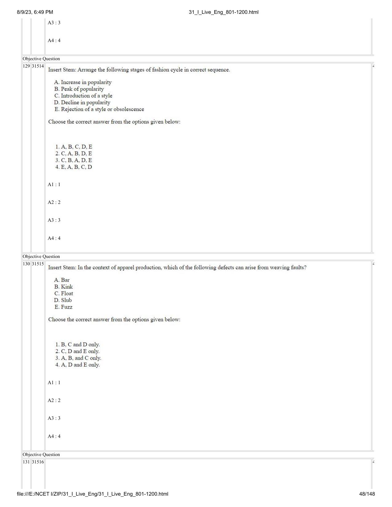 NCET 2023 Question Paper (English Q 801-1200) - Page 48