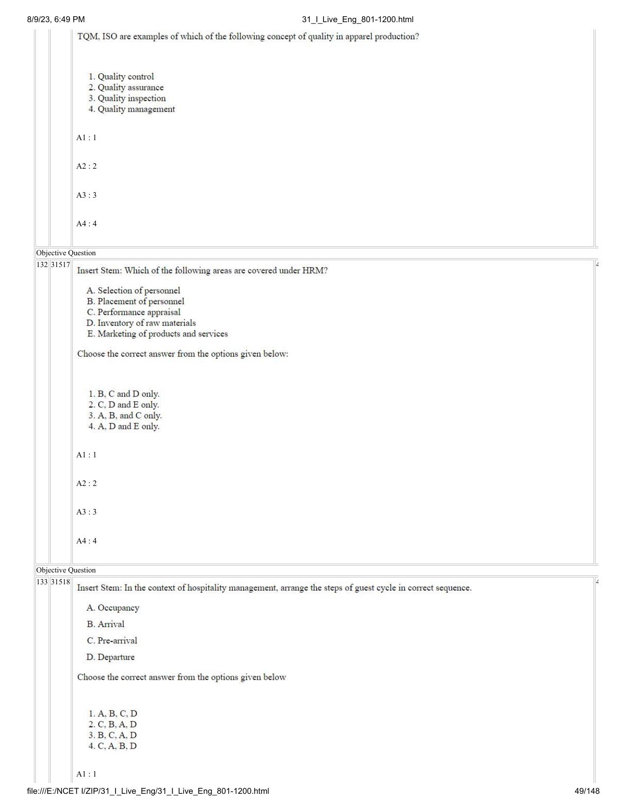 NCET 2023 Question Paper (English Q 801-1200) - Page 49