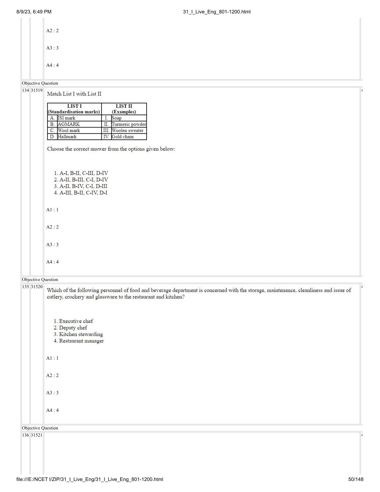 NCET 2023 Question Paper (English Q 801-1200) - Page 50