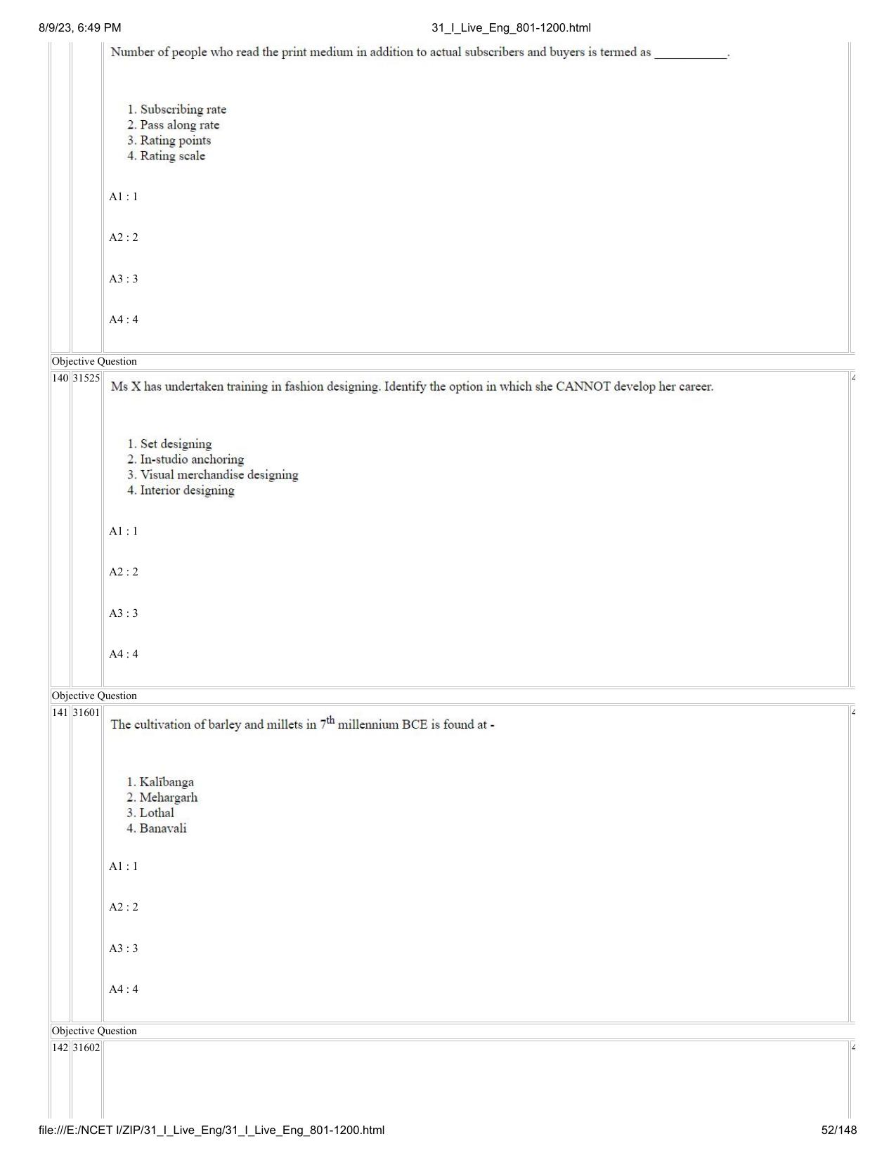 NCET 2023 Question Paper (English Q 801-1200) - Page 52