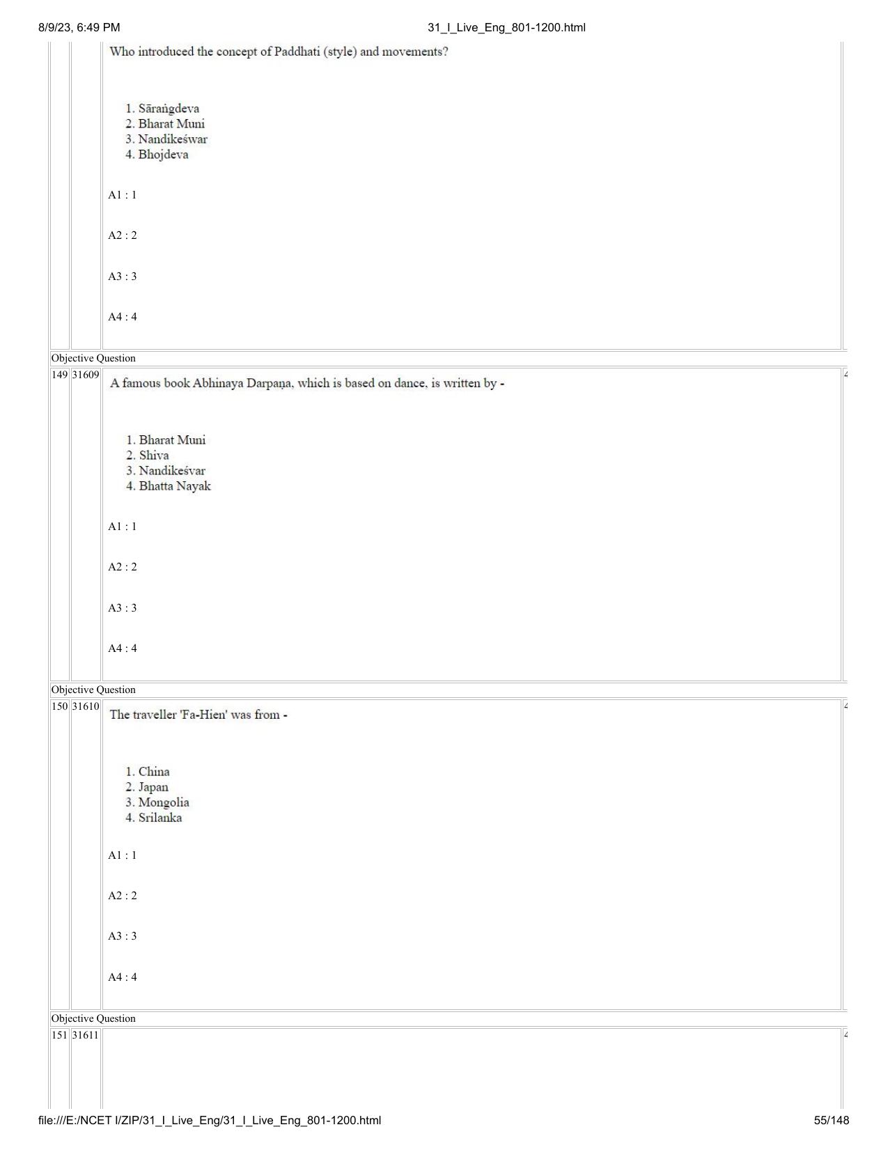 NCET 2023 Question Paper (English Q 801-1200) - Page 55