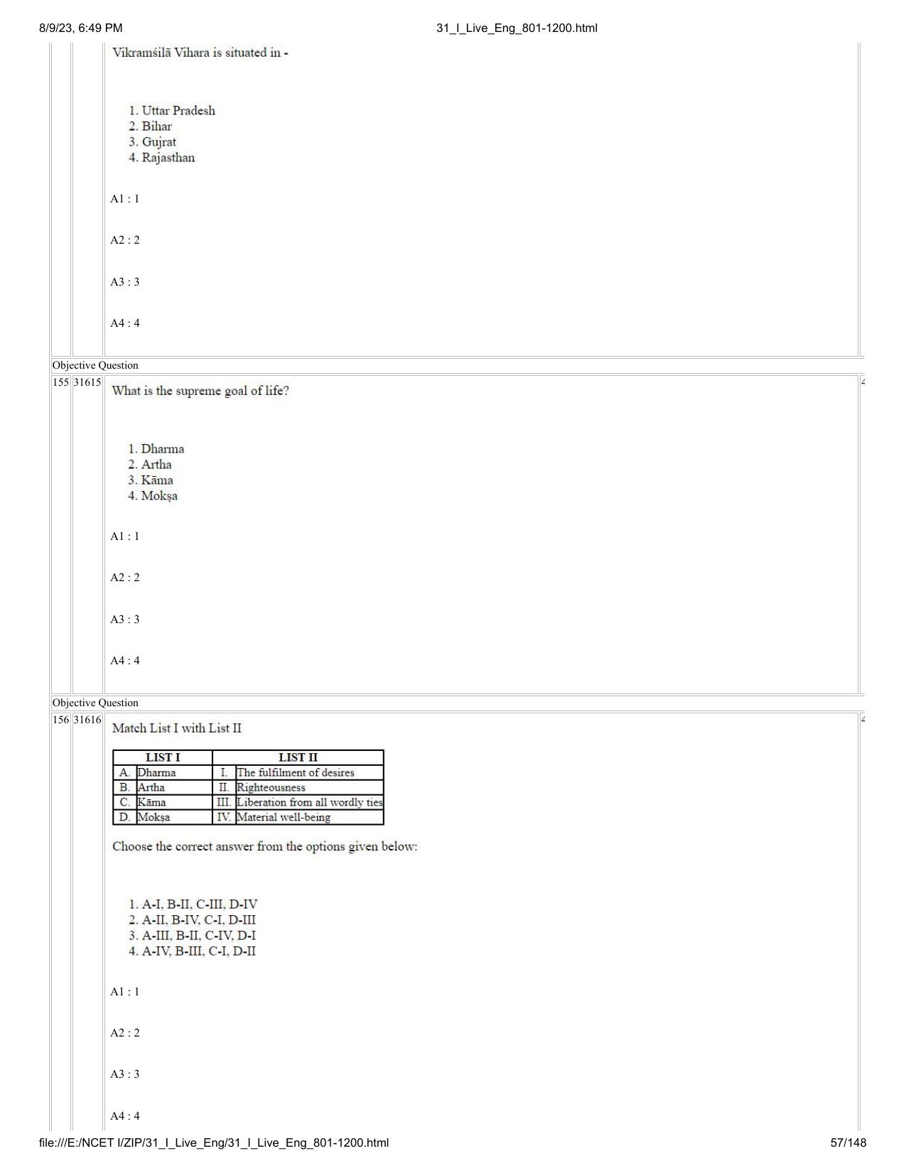 NCET 2023 Question Paper (English Q 801-1200) - Page 57
