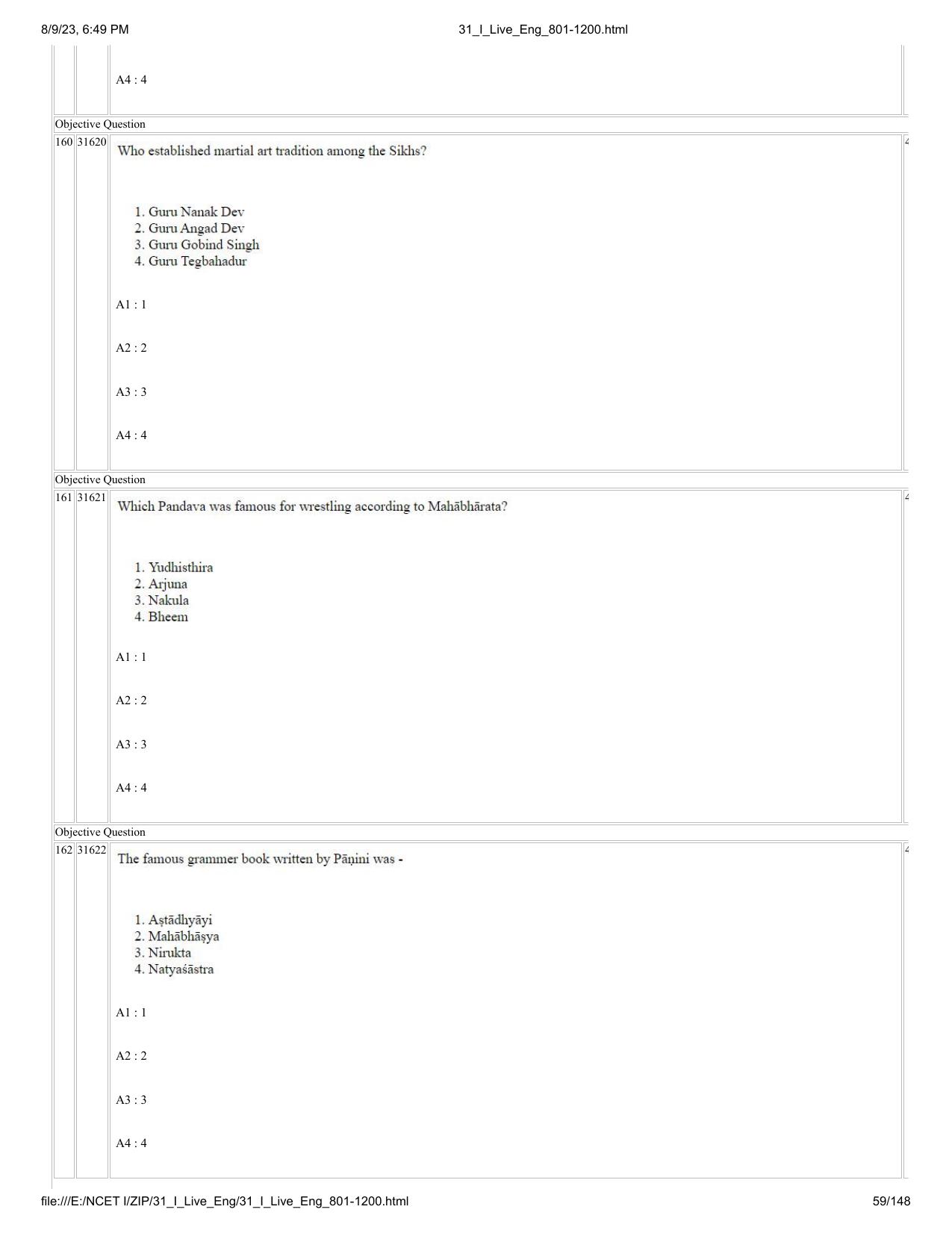 NCET 2023 Question Paper (English Q 801-1200) - Page 59