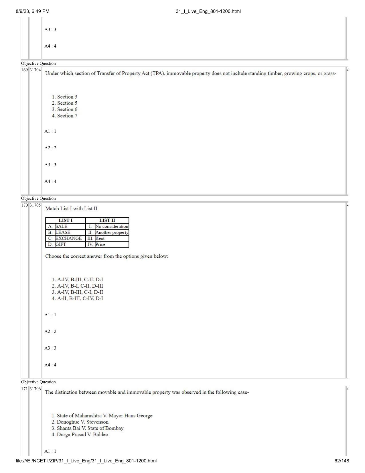 NCET 2023 Question Paper (English Q 801-1200) - Page 62