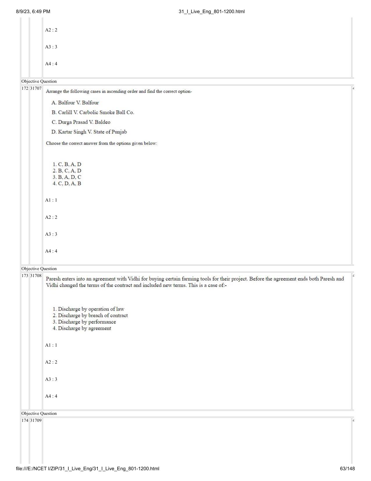 NCET 2023 Question Paper (English Q 801-1200) - Page 63