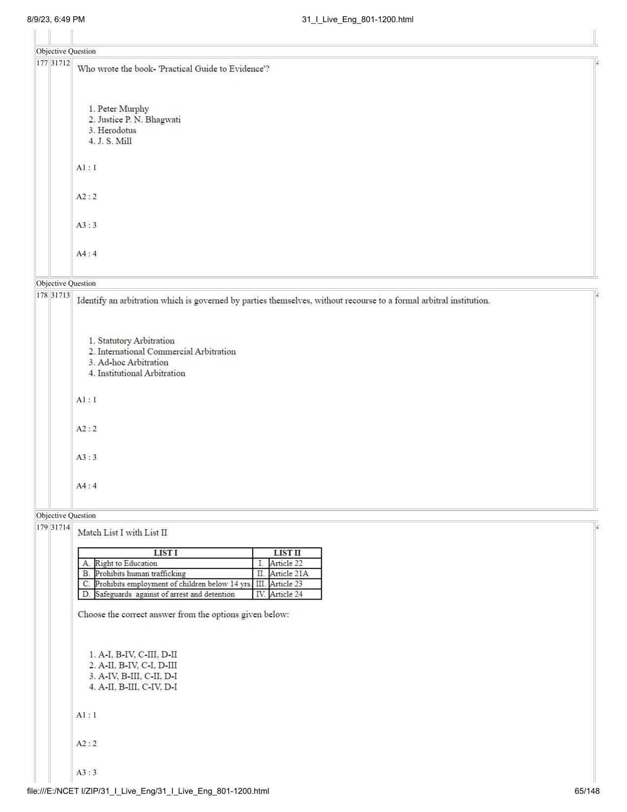 NCET 2023 Question Paper (English Q 801-1200) - Page 65