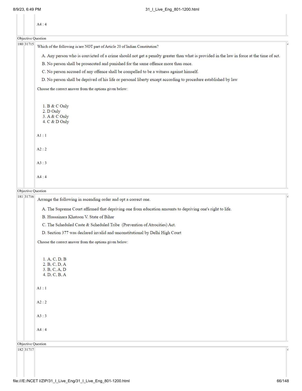 NCET 2023 Question Paper (English Q 801-1200) - Page 66