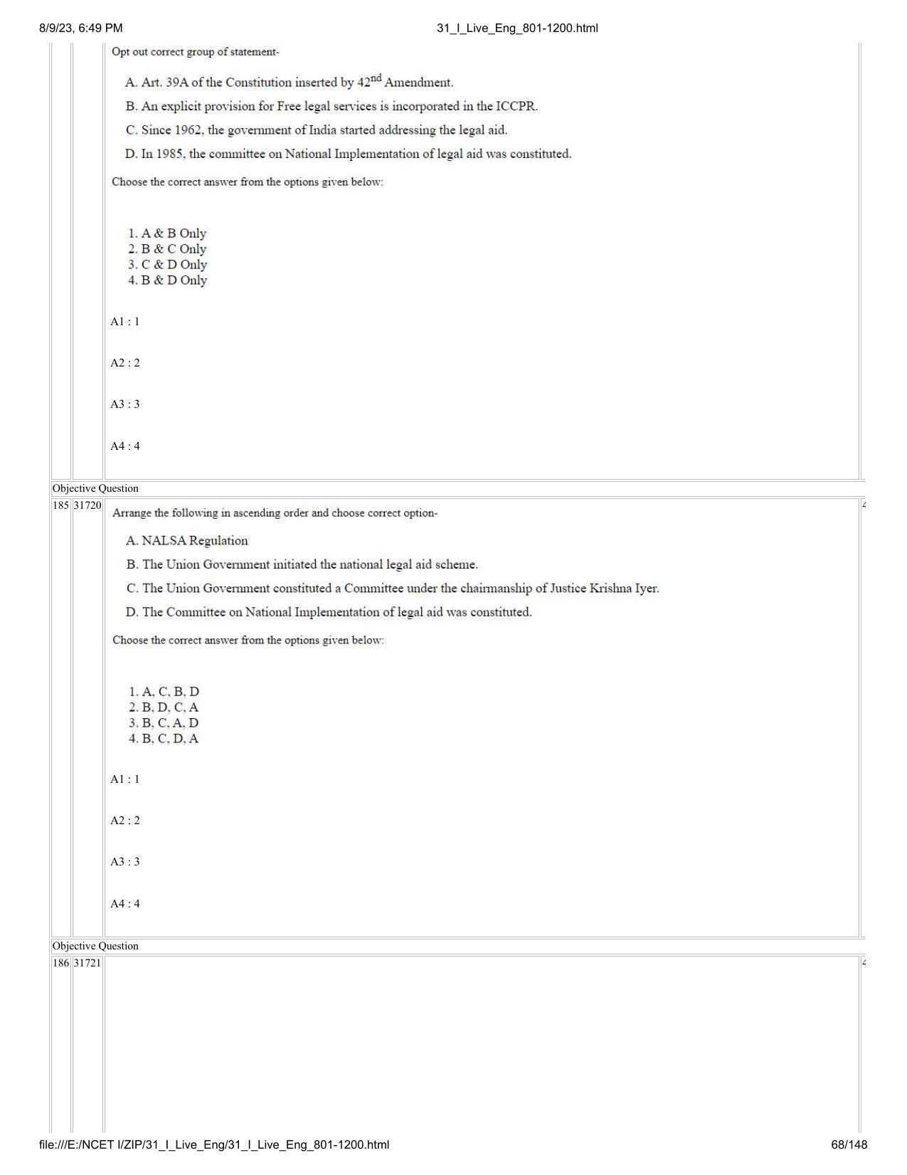 NCET 2023 Question Paper (English Q 801-1200) - Page 68