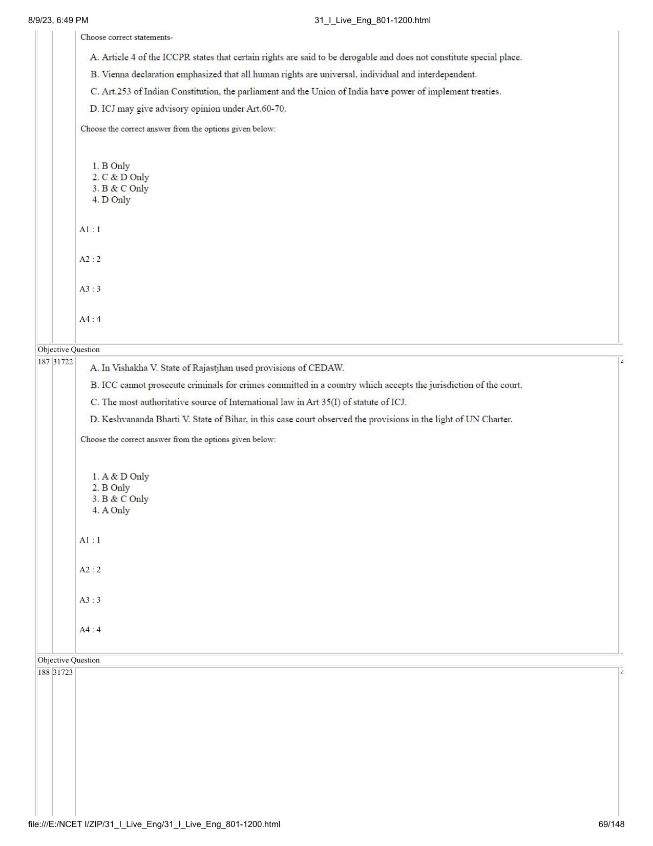 NCET 2023 Question Paper (English Q 801-1200) - Page 69