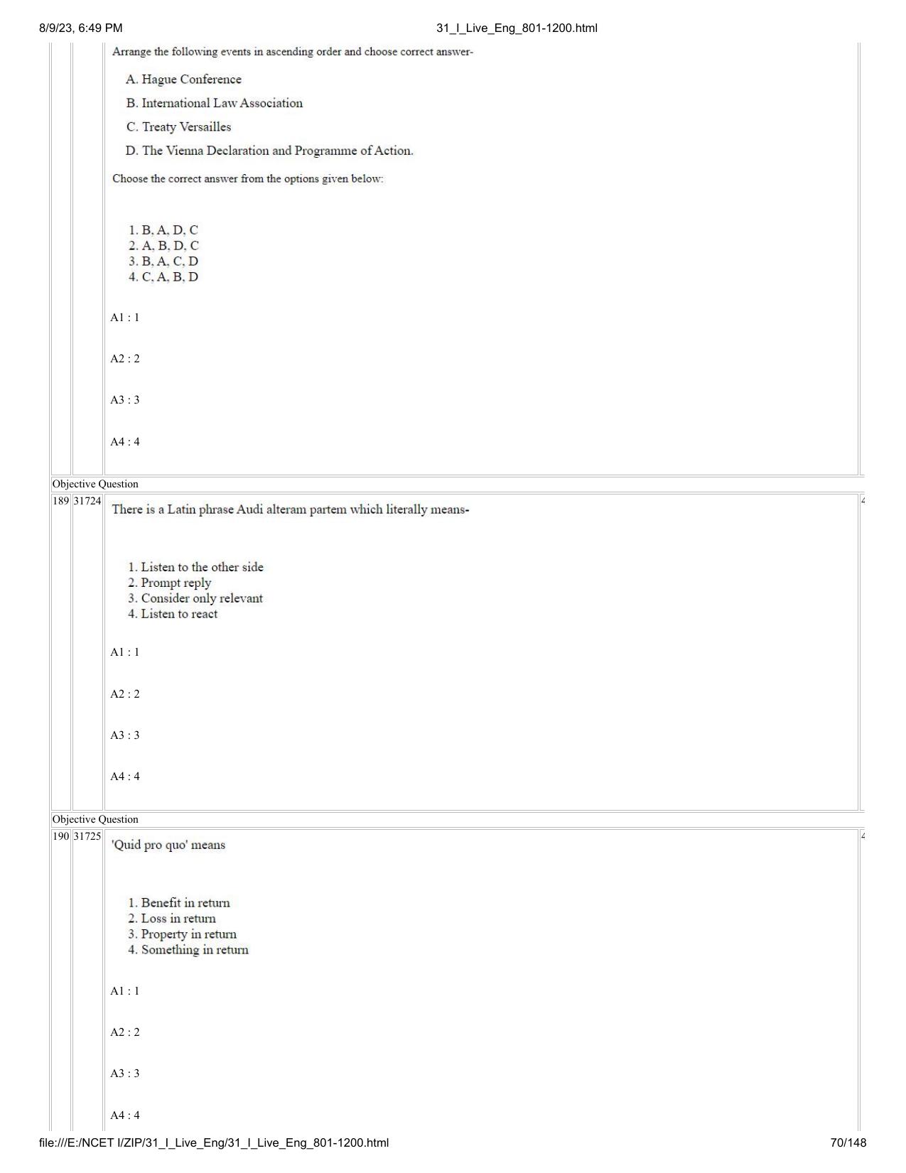 NCET 2023 Question Paper (English Q 801-1200) - Page 70
