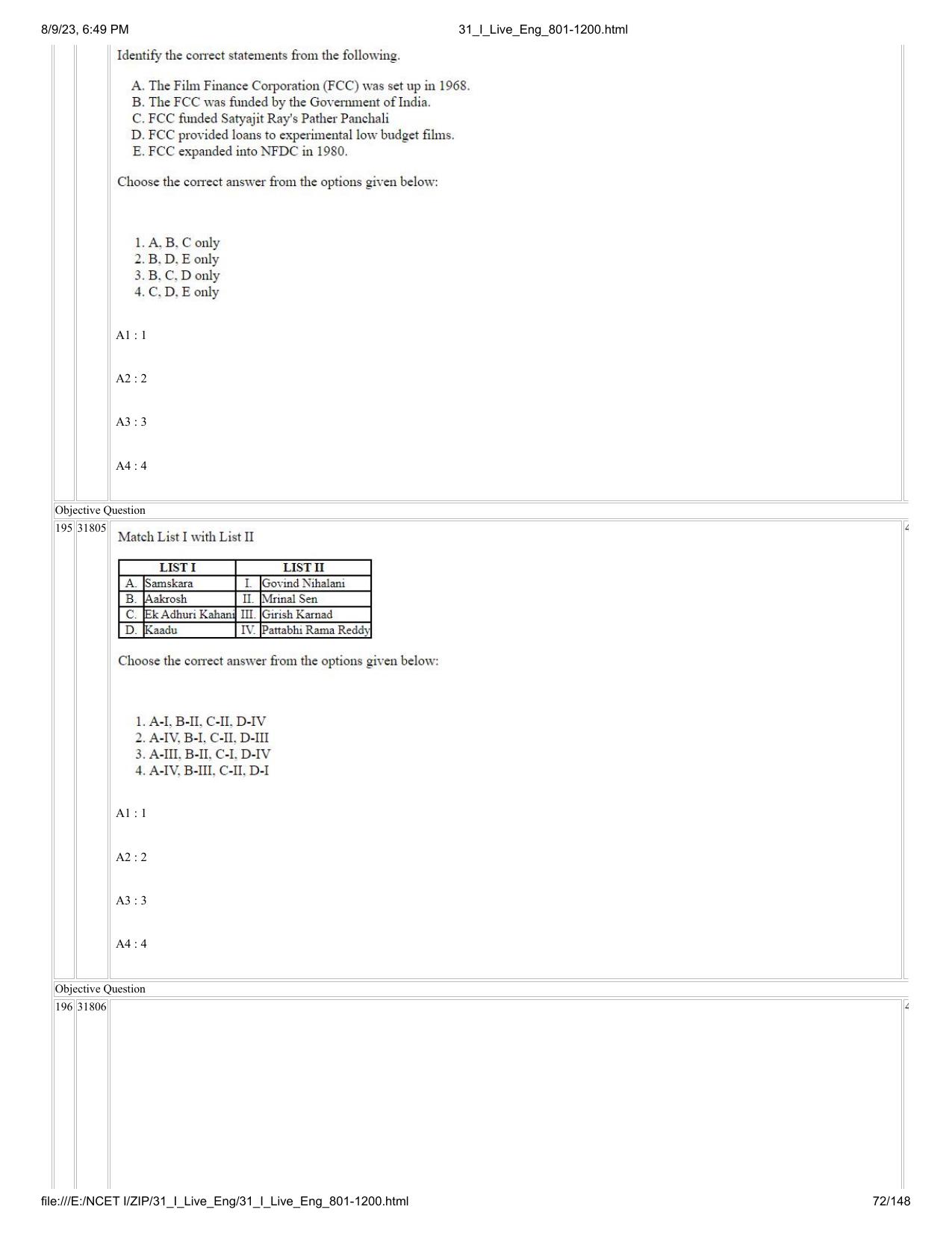 NCET 2023 Question Paper (English Q 801-1200) - Page 72