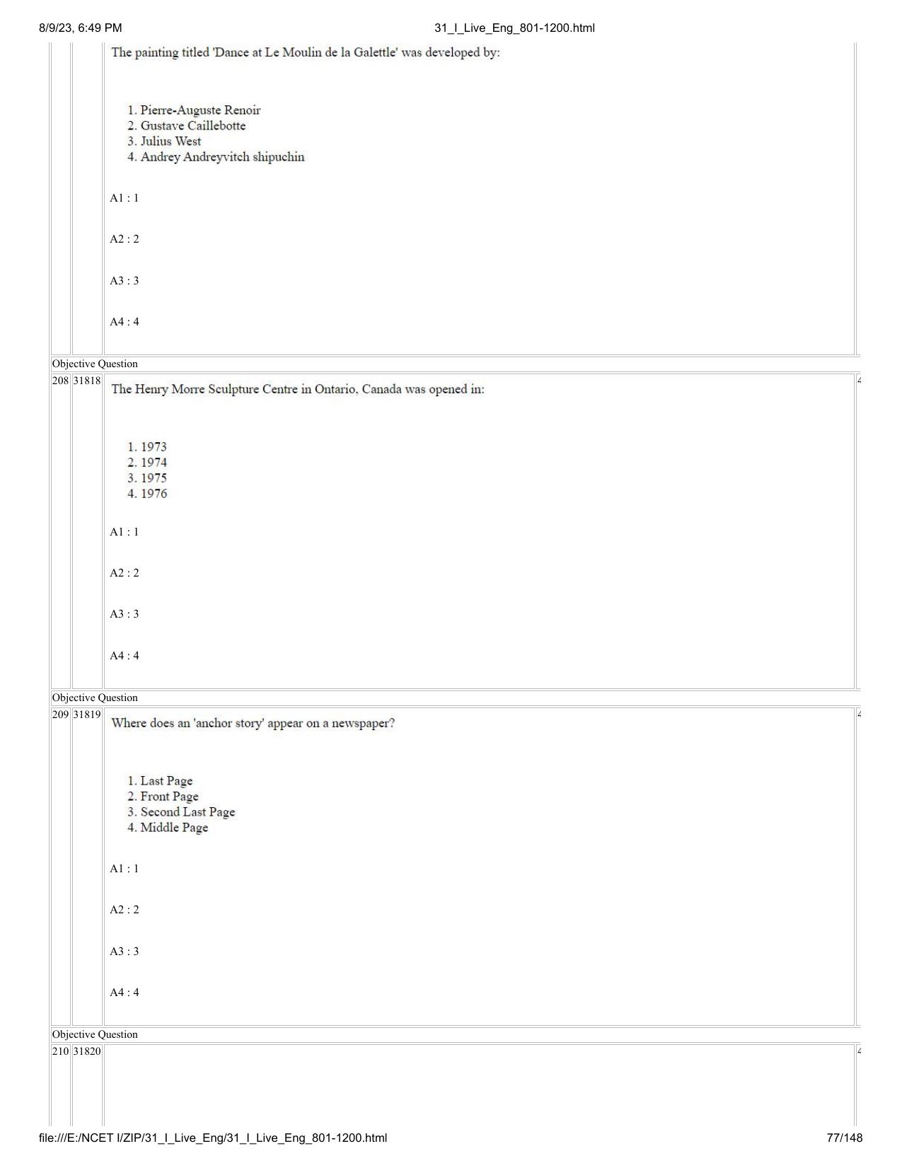 NCET 2023 Question Paper (English Q 801-1200) - Page 77