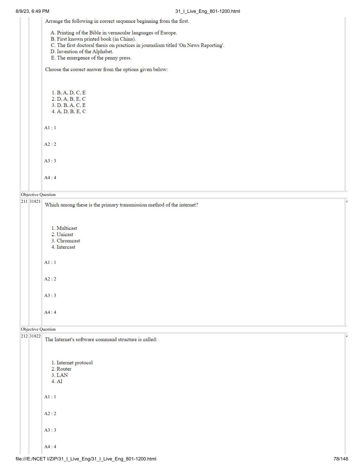 NCET 2023 Question Paper (English Q 801-1200) - Page 78