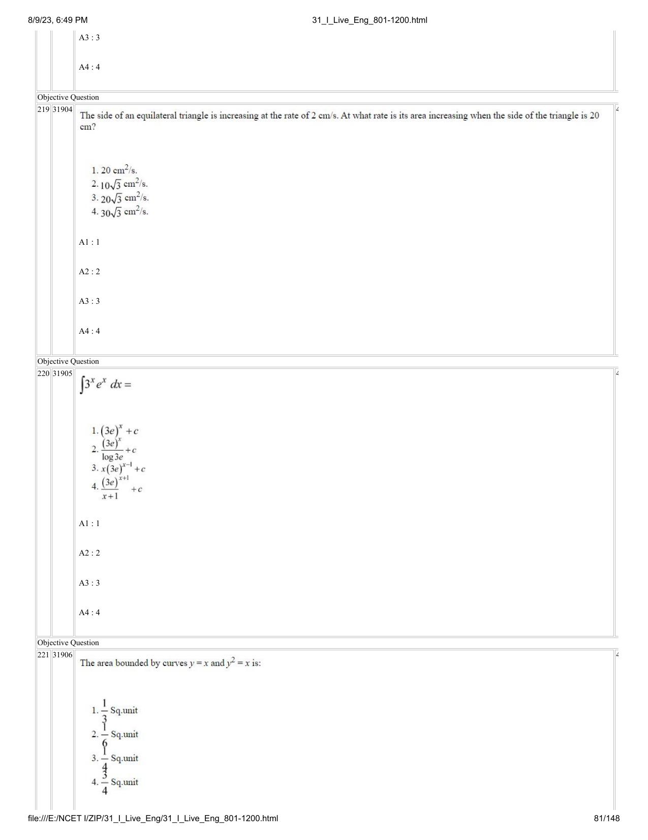 NCET 2023 Question Paper (English Q 801-1200) - Page 81