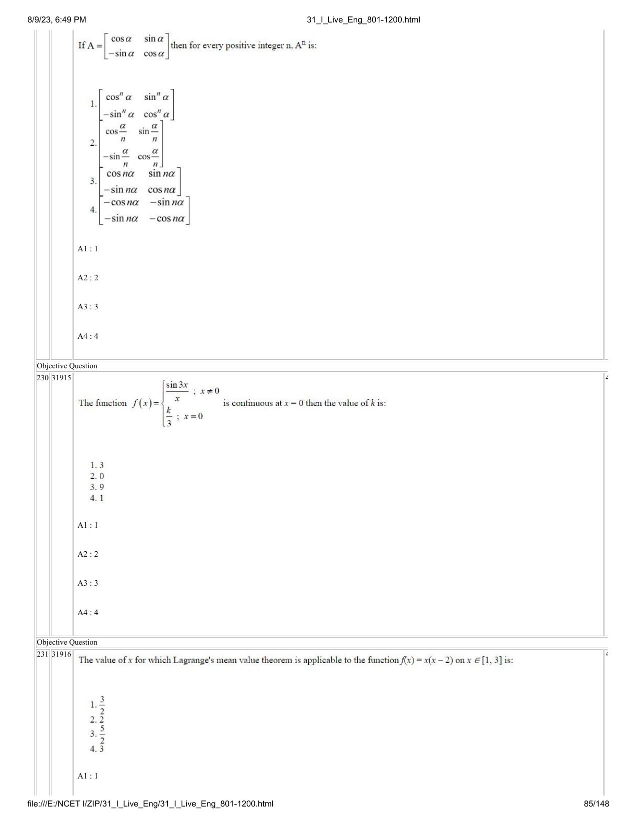 NCET 2023 Question Paper (English Q 801-1200) - Page 85