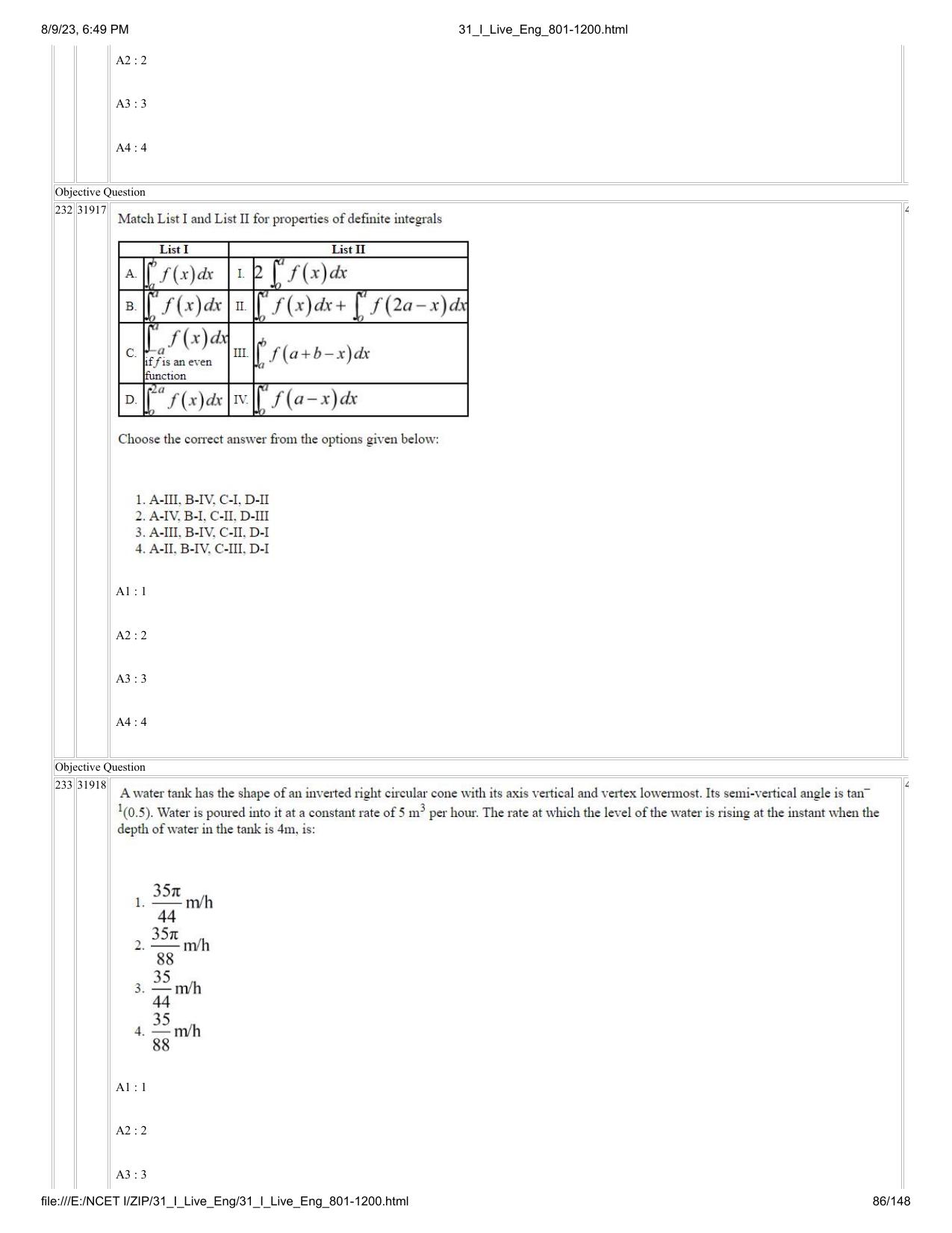NCET 2023 Question Paper (English Q 801-1200) - Page 86