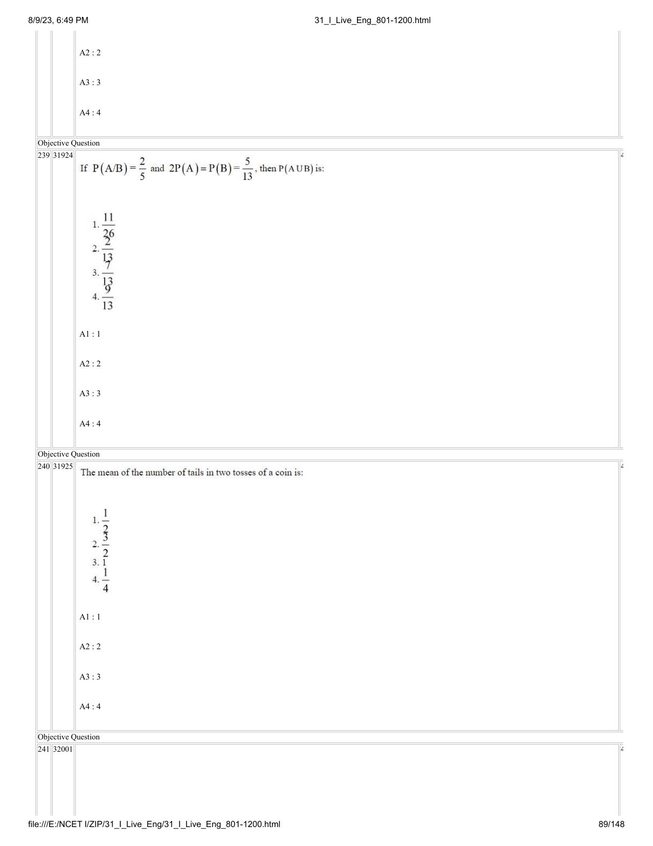 NCET 2023 Question Paper (English Q 801-1200) - Page 89