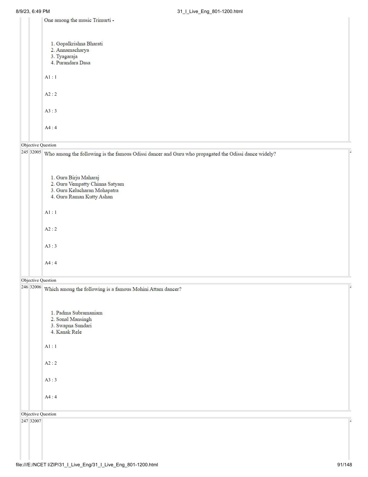 NCET 2023 Question Paper (English Q 801-1200) - Page 91