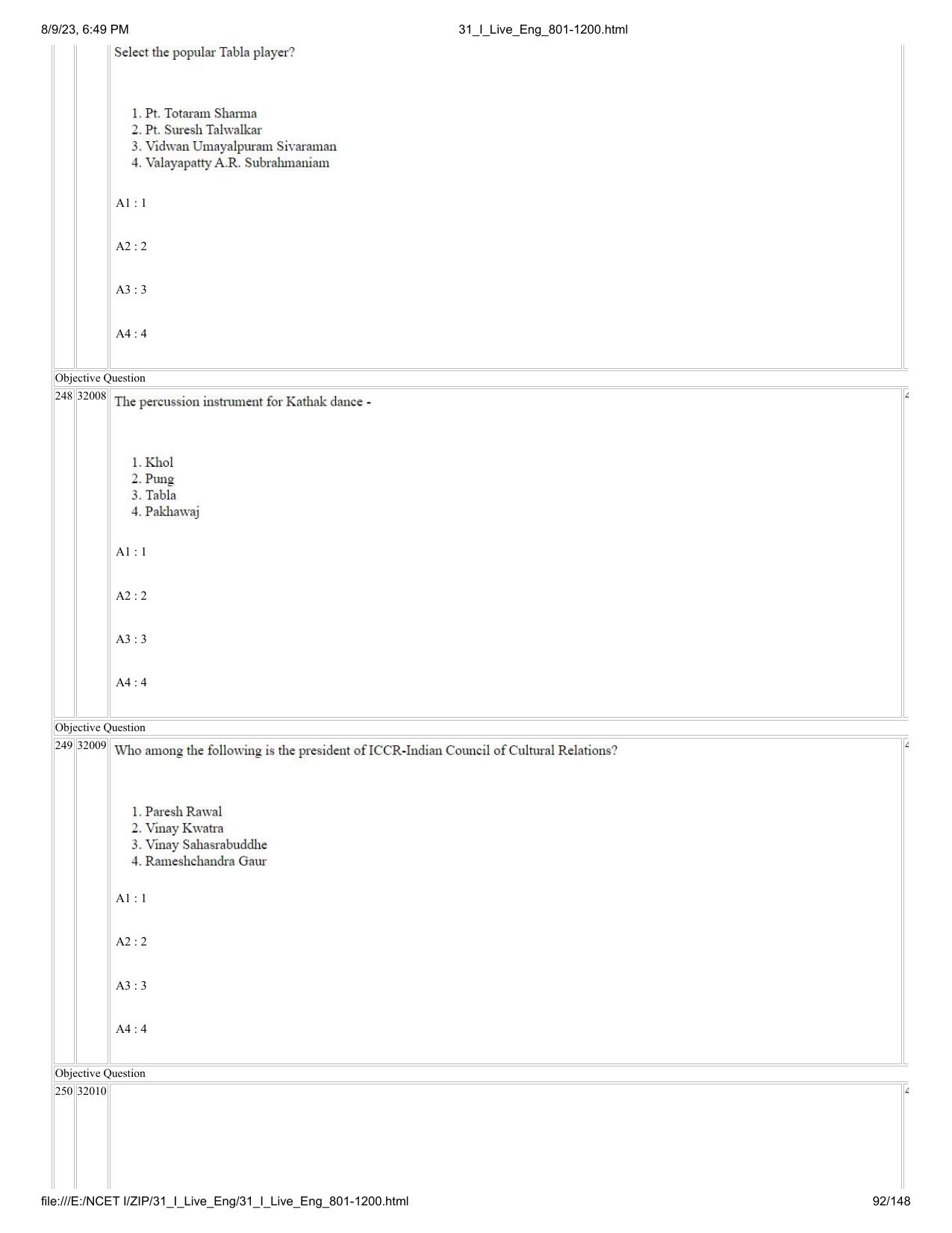 NCET 2023 Question Paper (English Q 801-1200) - Page 92