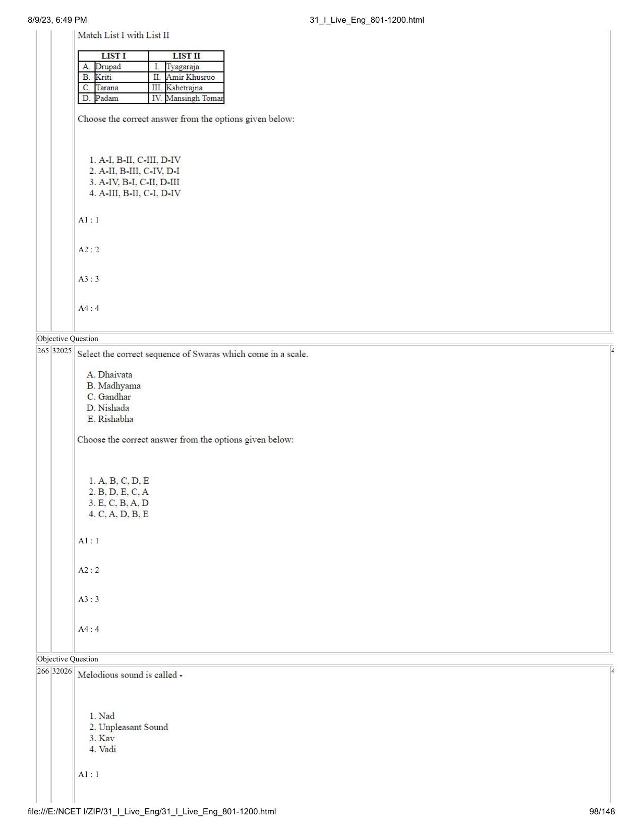 NCET 2023 Question Paper (English Q 801-1200) - Page 98