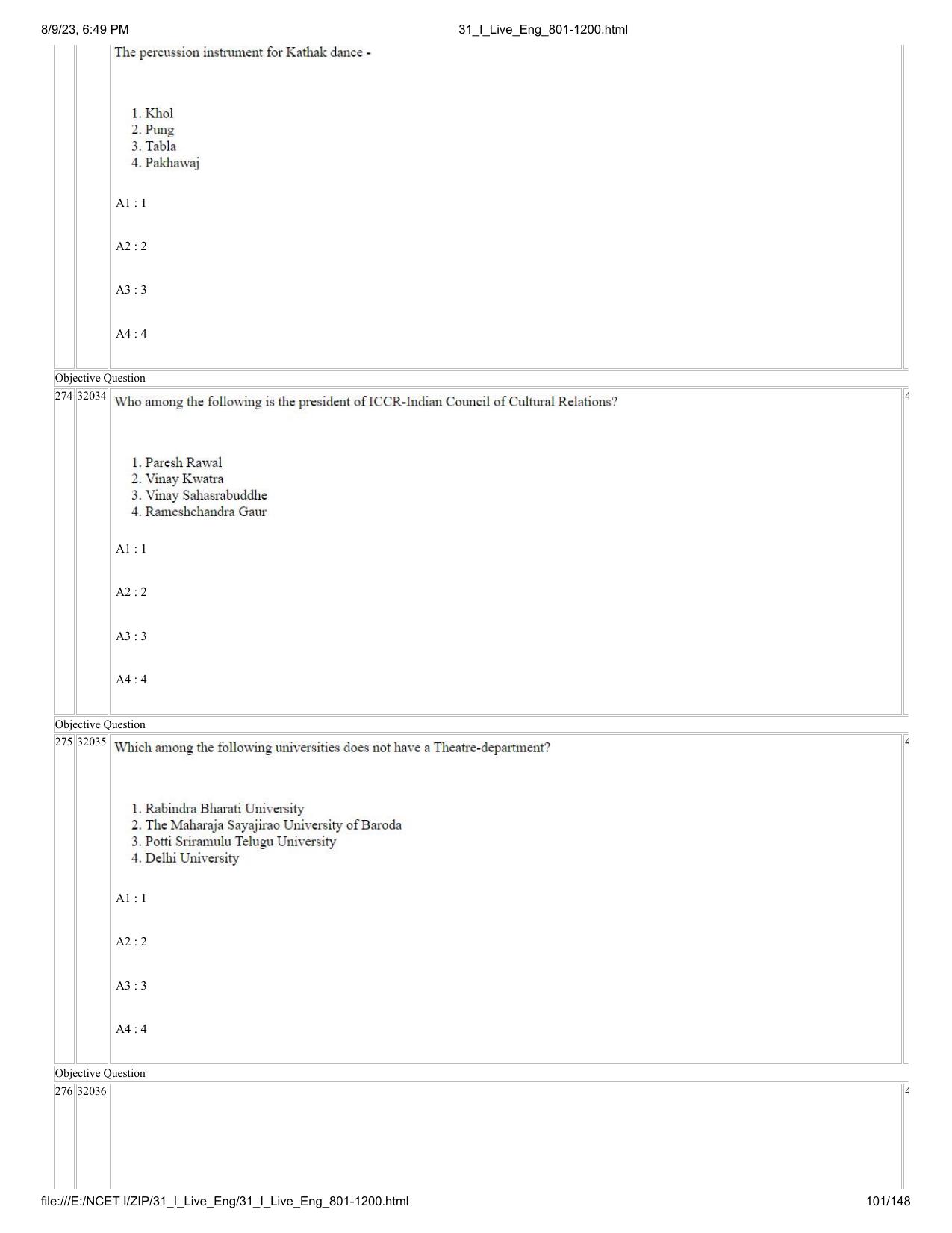 NCET 2023 Question Paper (English Q 801-1200) - Page 101