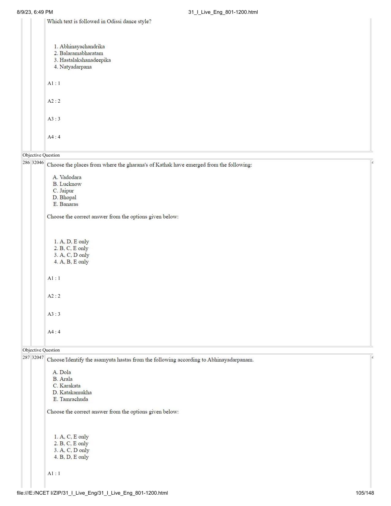 NCET 2023 Question Paper (English Q 801-1200) - Page 105