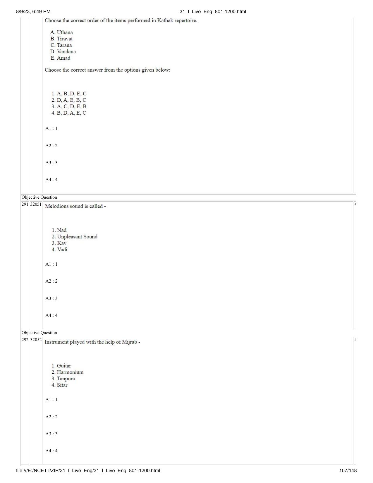 NCET 2023 Question Paper (English Q 801-1200) - Page 107