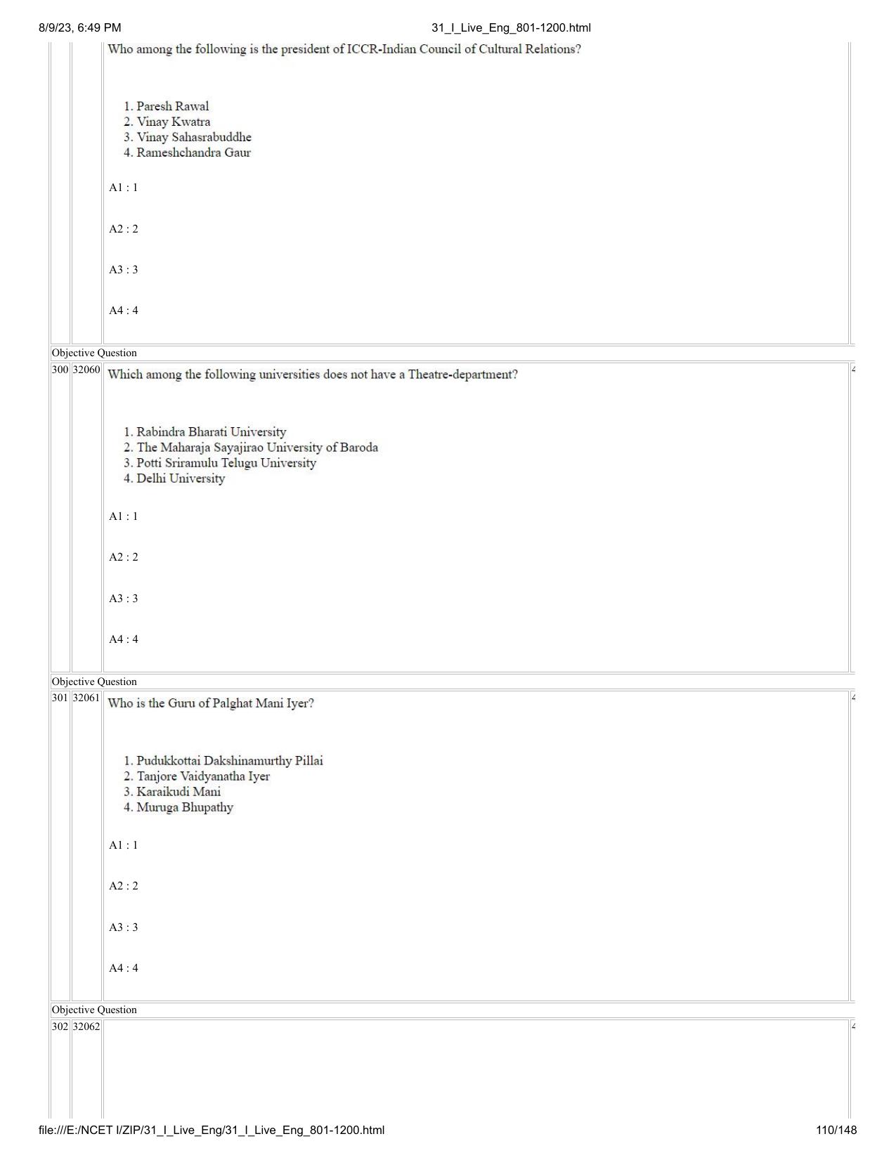 NCET 2023 Question Paper (English Q 801-1200) - Page 110