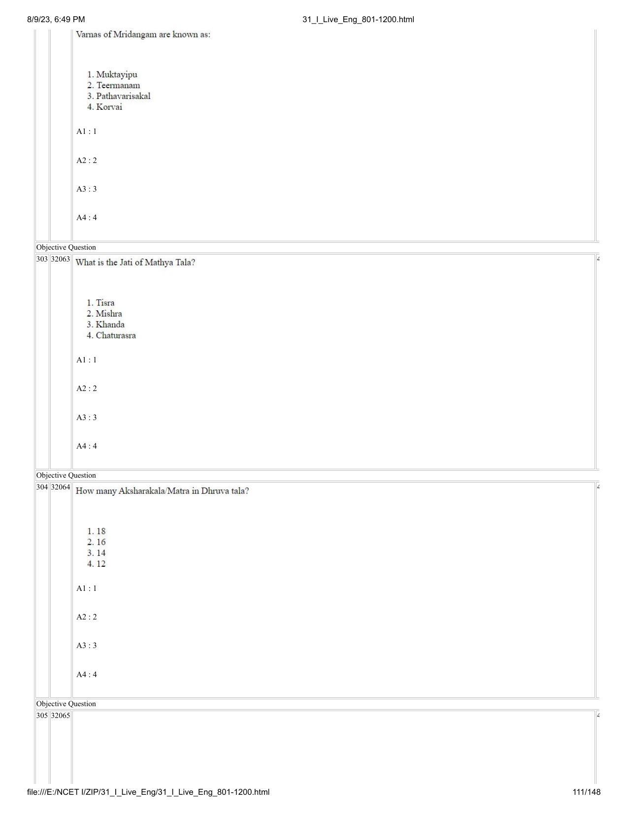NCET 2023 Question Paper (English Q 801-1200) - Page 111