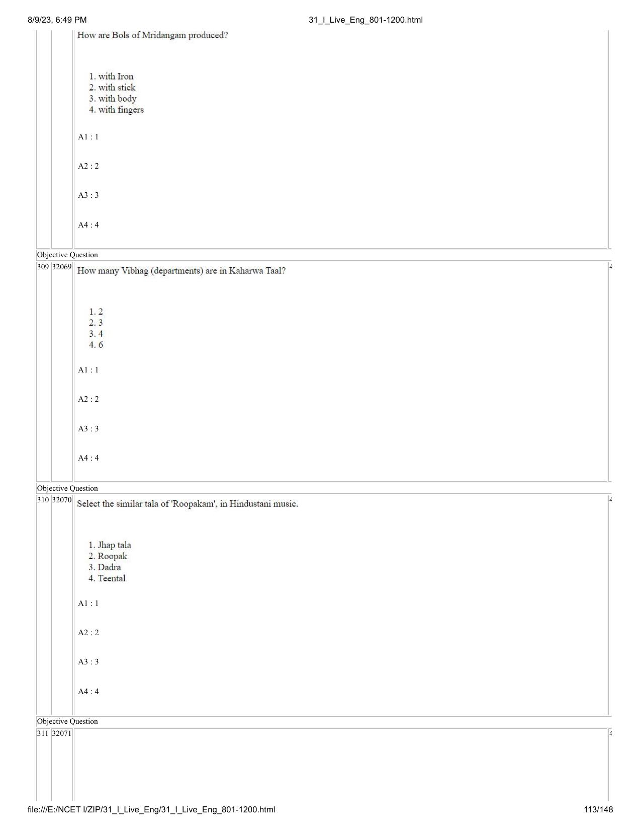 NCET 2023 Question Paper (English Q 801-1200) - Page 113