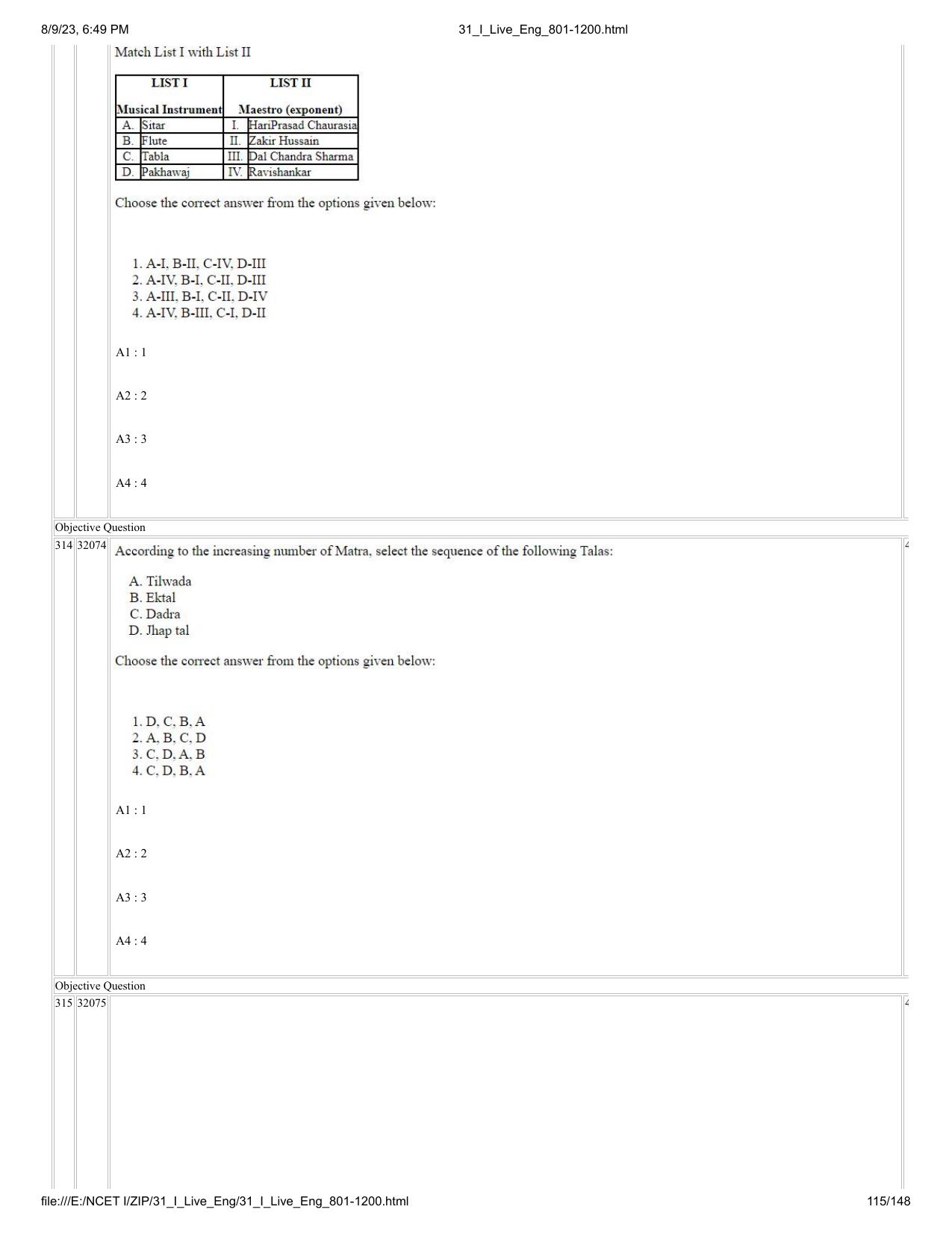 NCET 2023 Question Paper (English Q 801-1200) - Page 115
