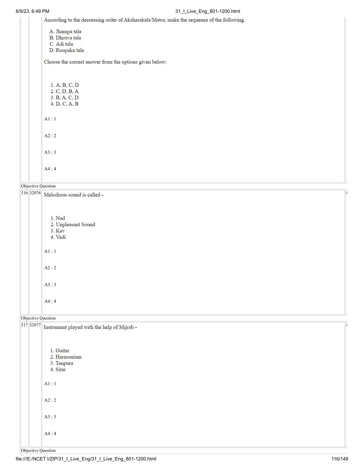 NCET 2023 Question Paper (English Q 801-1200) - Page 116