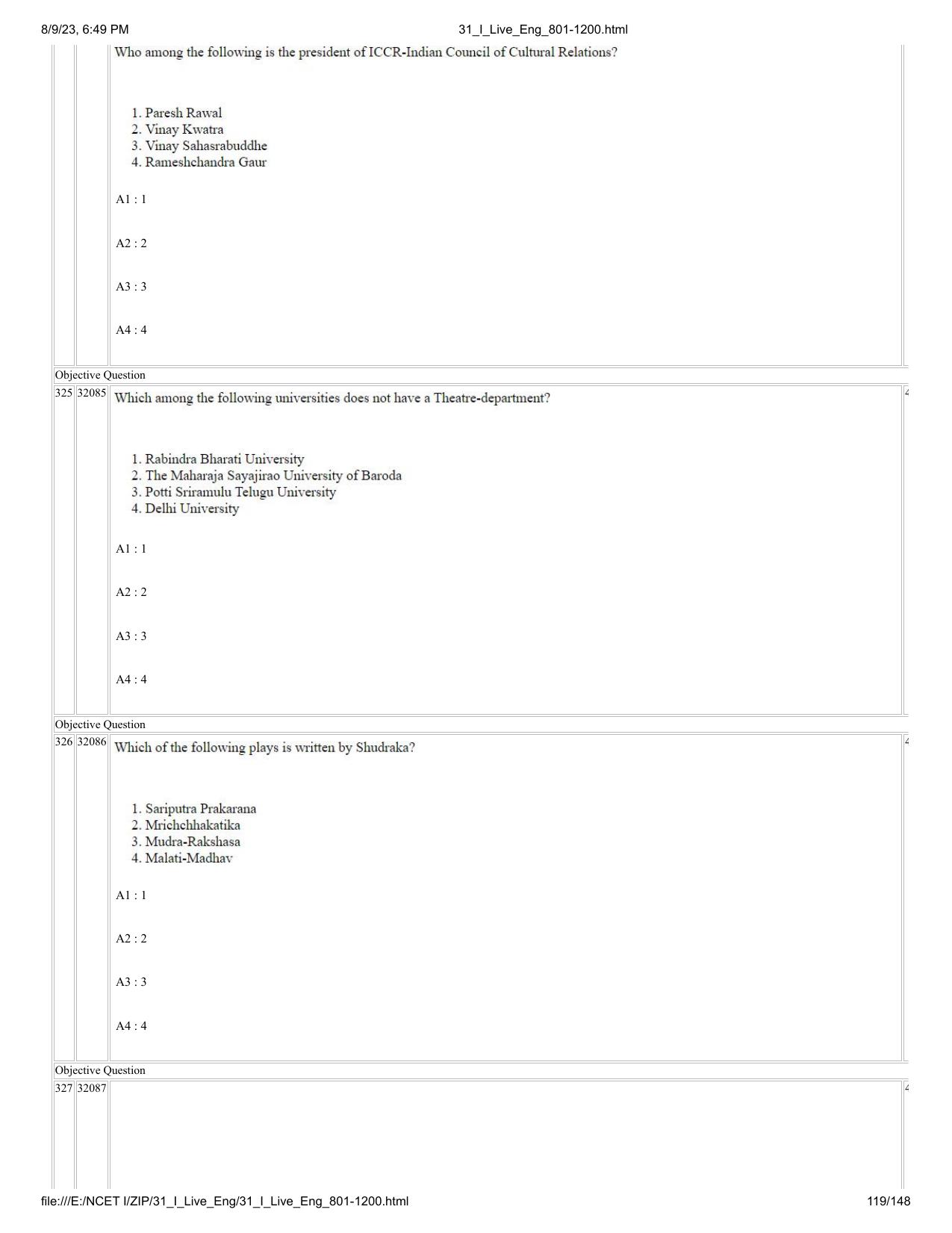 NCET 2023 Question Paper (English Q 801-1200) - Page 119