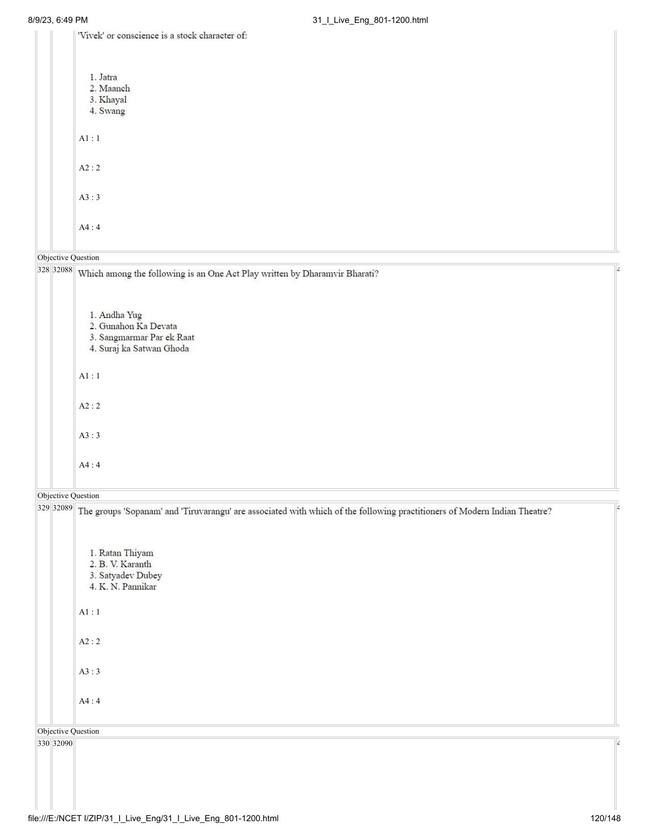 NCET 2023 Question Paper (English Q 801-1200) - Page 120