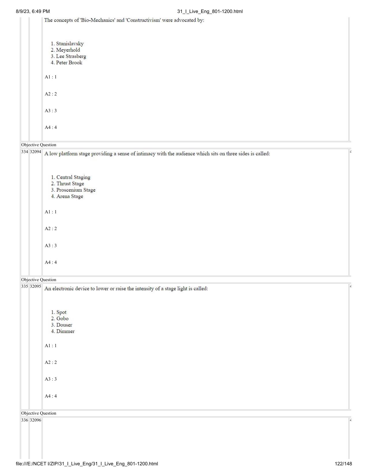 NCET 2023 Question Paper (English Q 801-1200) - Page 122