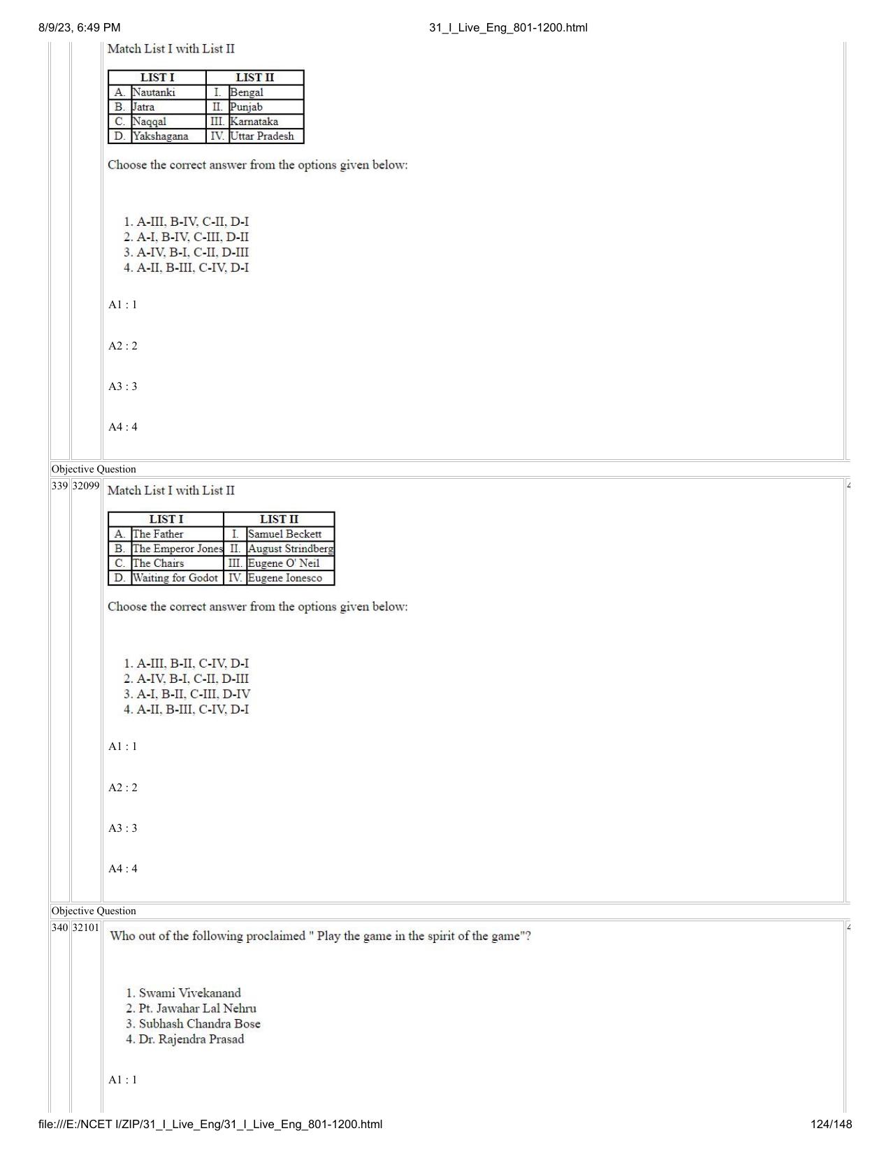 NCET 2023 Question Paper (English Q 801-1200) - Page 124
