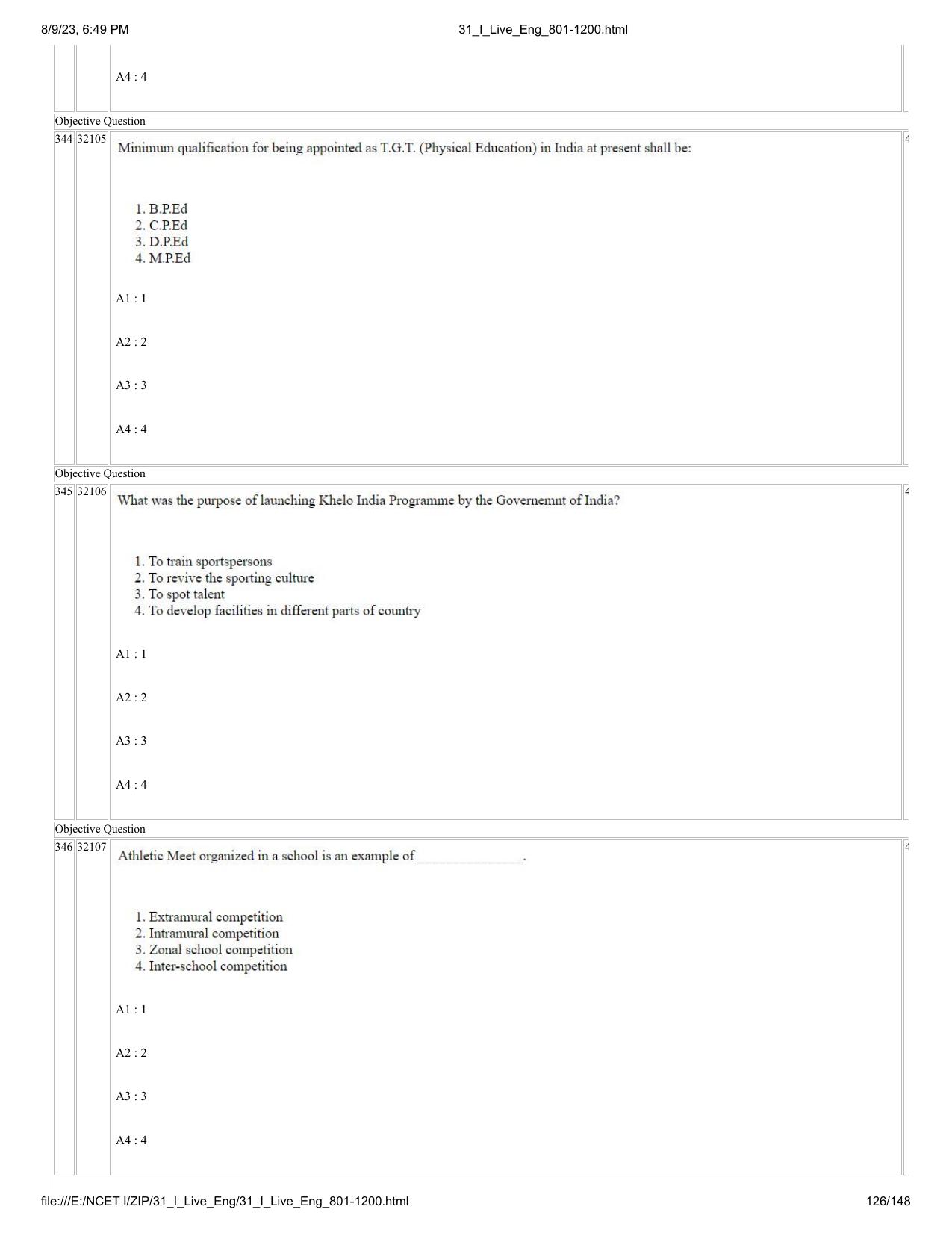 NCET 2023 Question Paper (English Q 801-1200) - Page 126