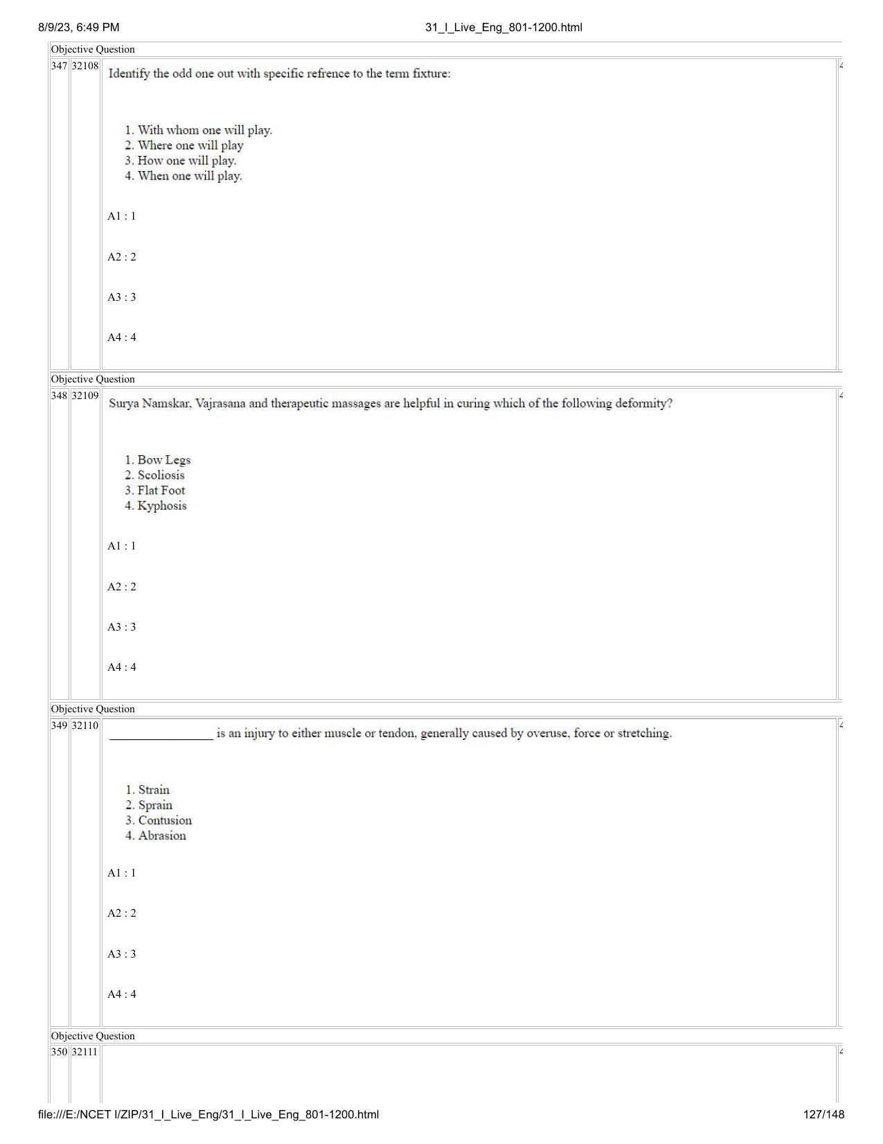 NCET 2023 Question Paper (English Q 801-1200) - Page 127