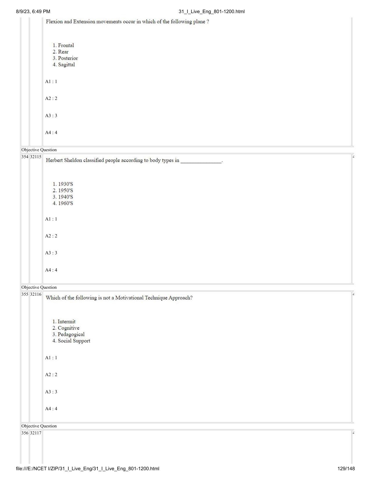 NCET 2023 Question Paper (English Q 801-1200) - Page 129