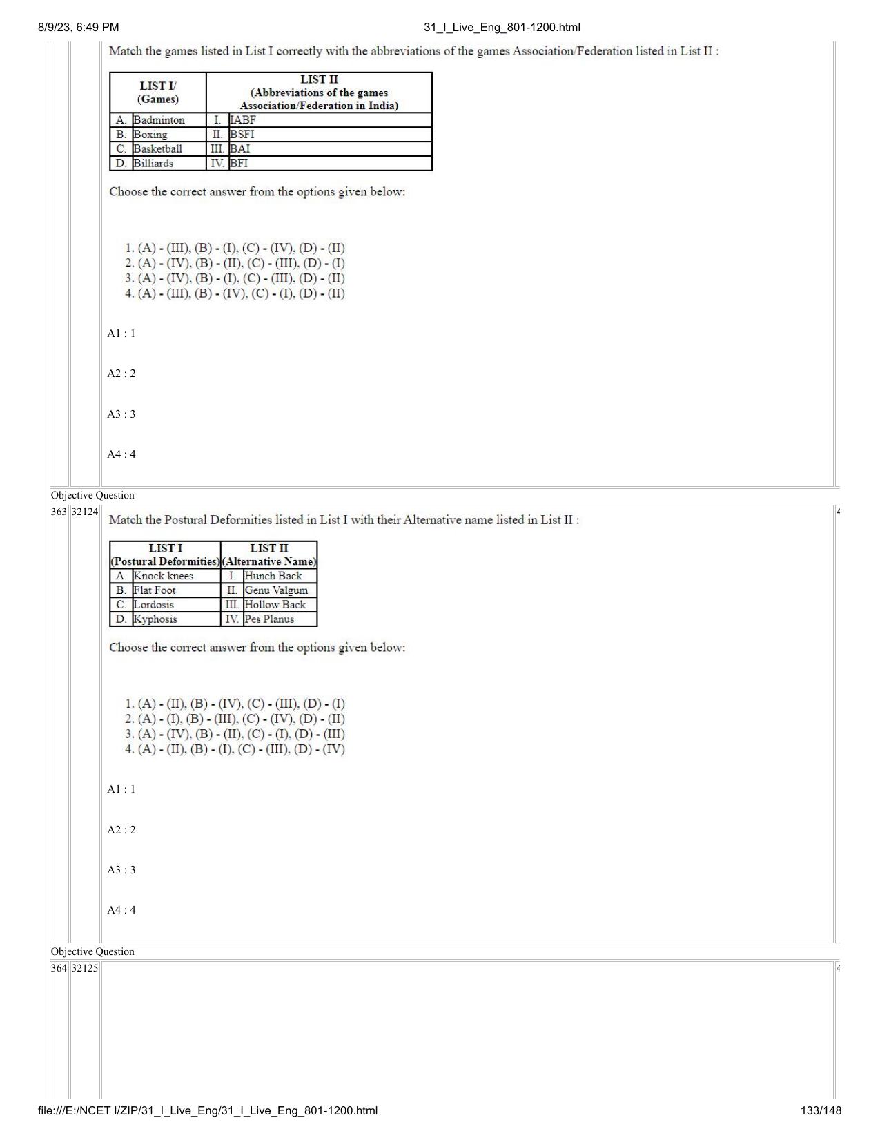 NCET 2023 Question Paper (English Q 801-1200) - Page 133
