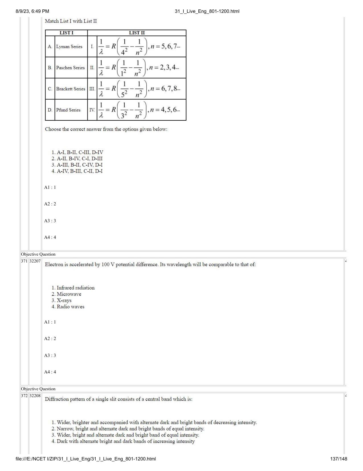 NCET 2023 Question Paper (English Q 801-1200) - Page 137