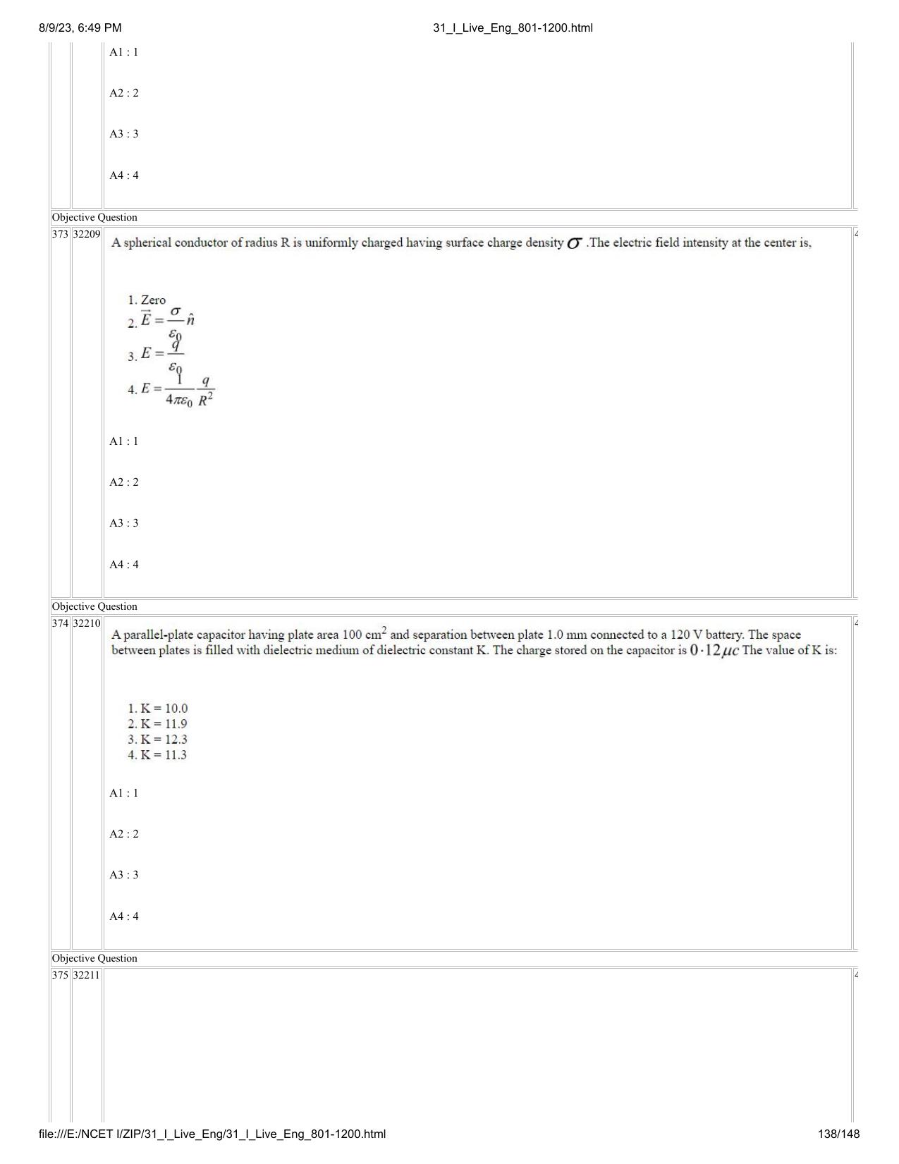 NCET 2023 Question Paper (English Q 801-1200) - Page 138