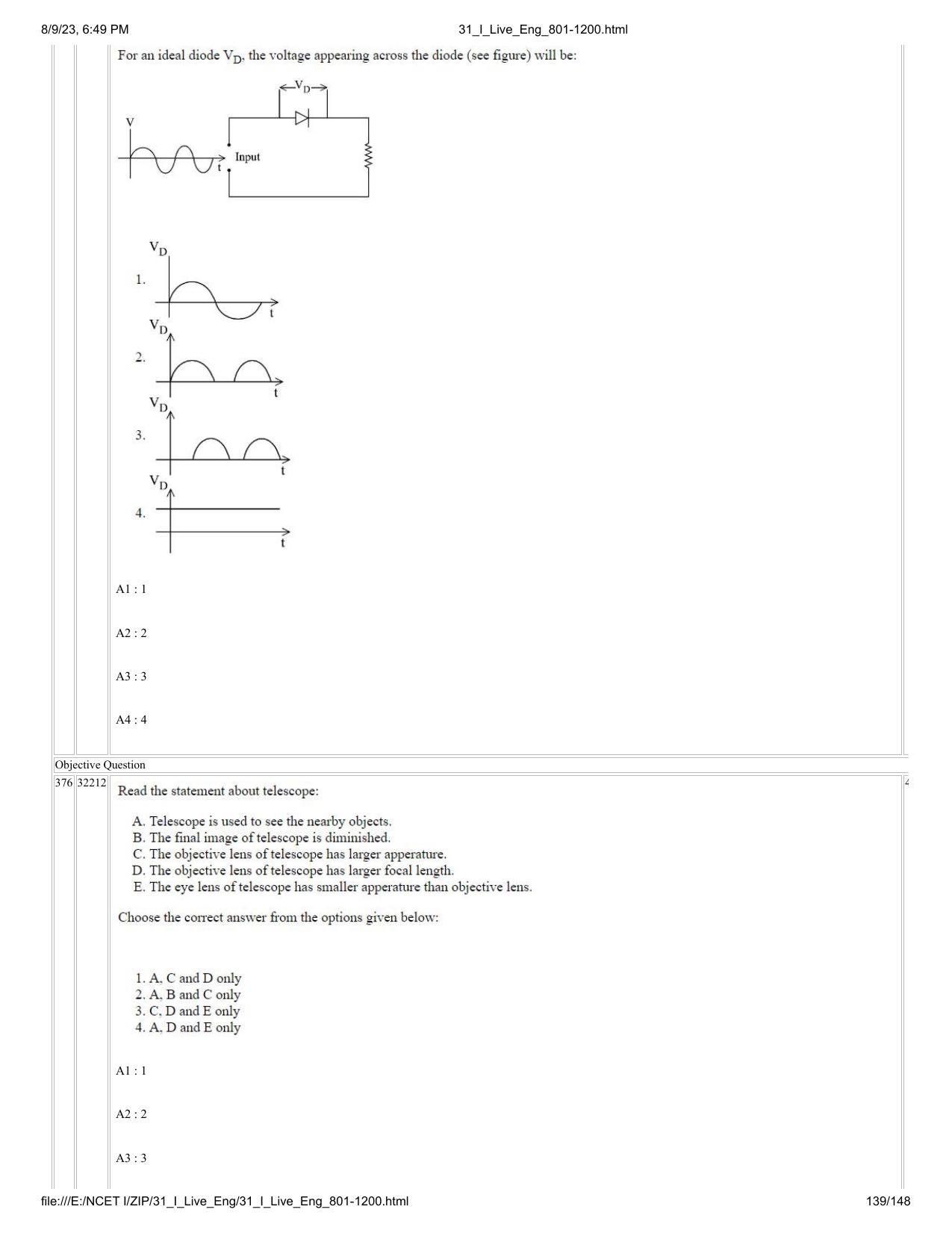NCET 2023 Question Paper (English Q 801-1200) - Page 139